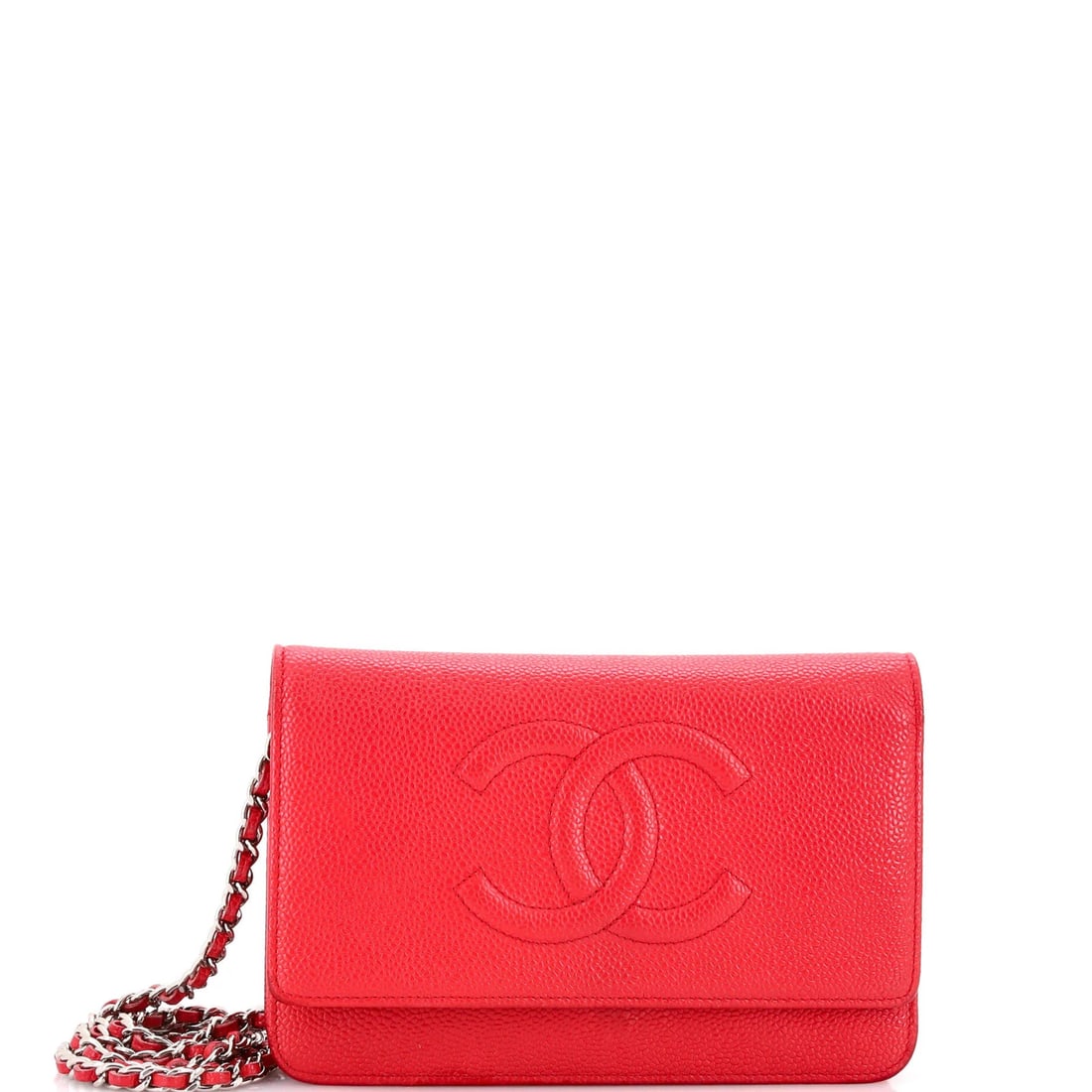 Caviar Chanel Timeless Wallet on Chain: Caviar Chanel Timeless Wallet on Chain Elevate your everyday style with the iconic Chanel Timeless Wallet on Chain, boasting sleek red leather and silver hardware. This luxurious cross-body bag is