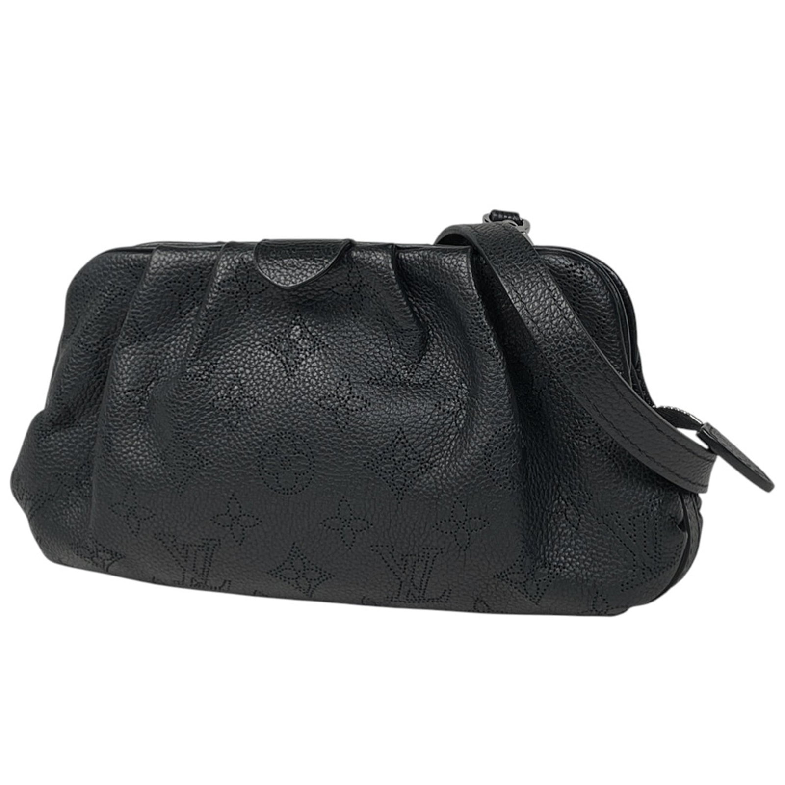 Louis Vuitton Monogram Mahina Leather Clutch Bag: Louis Vuitton Monogram Mahina Leather Clutch Bag Elevate your evening look with the iconic Louis Vuitton Monogram Mahina Leather Clutch Bag, boasting the signature LV monogram pattern in sleek black l