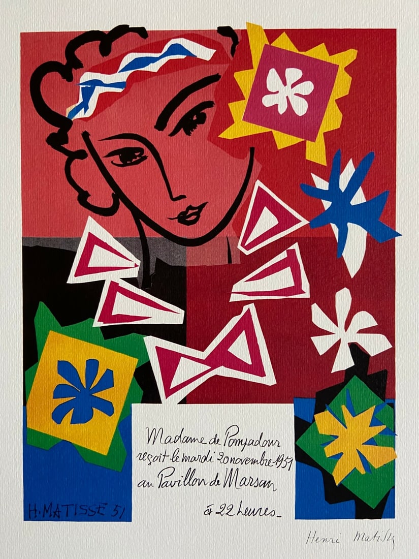 Pablo Picasso - Henri Matisse Lithograph 1956 Op Numbered: Pablo Picasso - Henri Matisse Lithograph 1956 Op Numbered A rare opportunity to own a piece of art history, this 1956 Henri Matisse lithograph, "Madame de Pompadour", is a stunning example of the arti