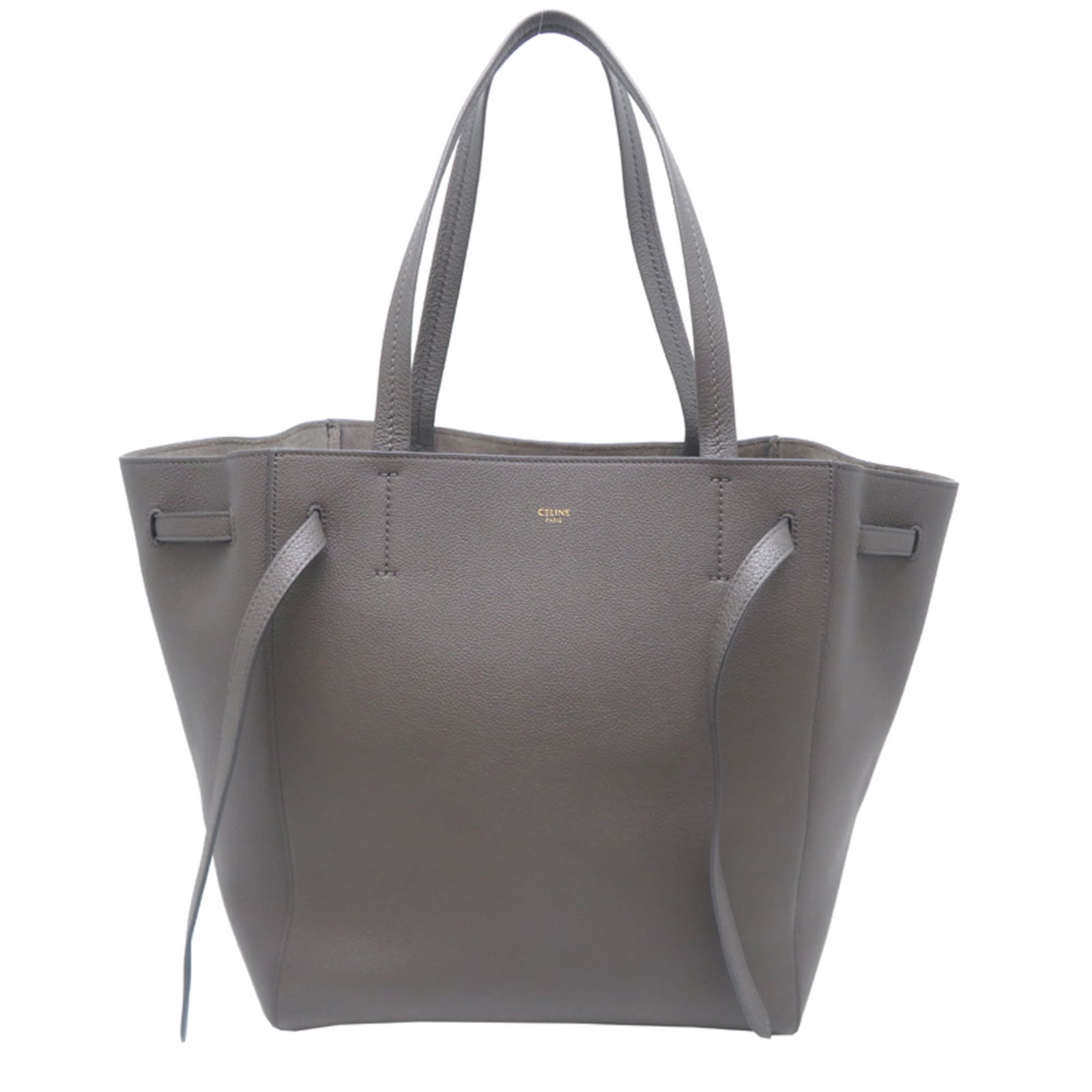 Celine Leather Tote Bag: Celine Leather Tote Bag A stylish and timeless Celine leather tote bag, crafted from rich calfskin, boasts a sophisticated grayish hue that adds a touch of elegance to any outfit. With its classic
