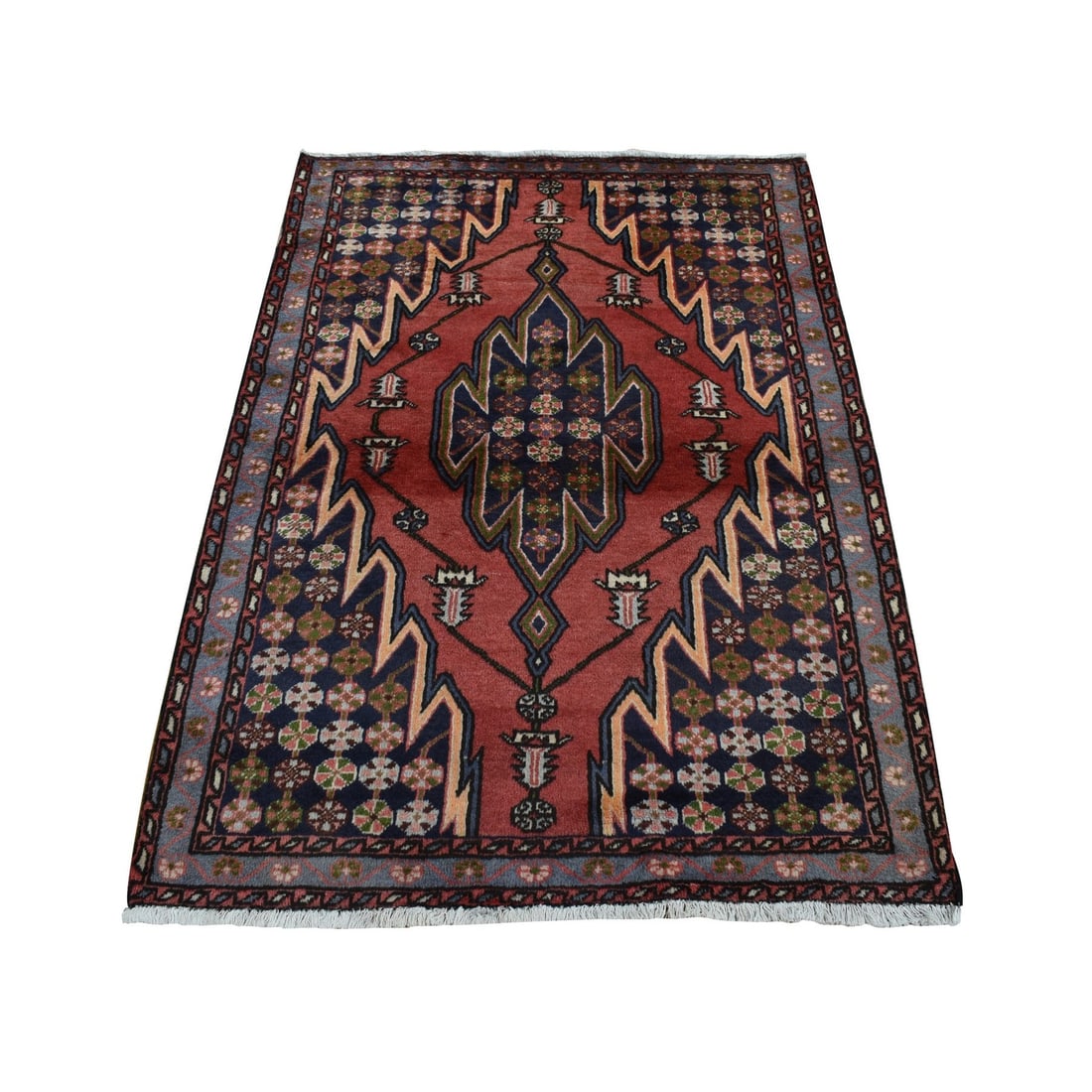 Rug 3'5"x5' Red New Zoroastrian Moozligoon Design Pure Wool Hand Knotted: Rug 3'5"x5' Red New Zoroastrian Moozligoon Design Pure Wool Hand Knotted Experience the rich cultural heritage of Turkey with this stunning, hand-knotted pure wool rug from Zoroastrian design,