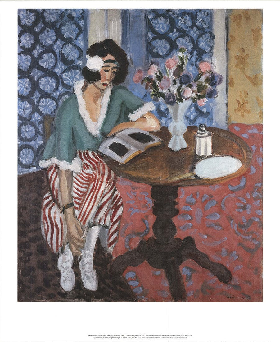 Henri Matisse Reading Girl at the Desk (23" x 19") 2007 Offset Lithograph: Henri Matisse Reading Girl at the Desk (23" x 19") 2007 Offset Lithograph Experience the serene elegance of Henri Matisse's 2007 offset lithograph, Reading Girl at the Desk. This stunning piece showca