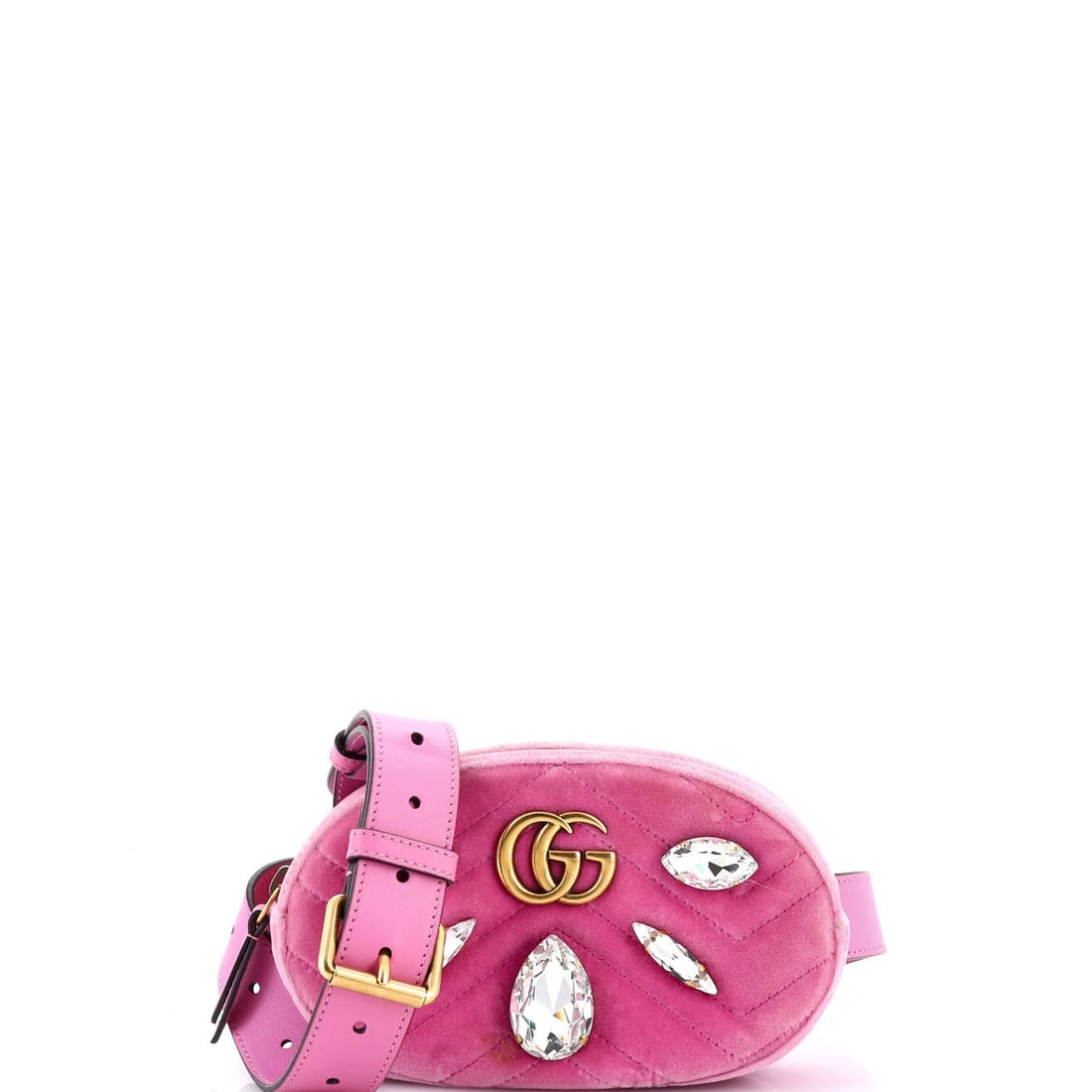 Gucci GG Marmont Belt Bag with Embellished Matelasse Velvet: Gucci GG Marmont Belt Bag with Embellished Matelasse Velvet The Gucci GG Marmont Belt Bag is a stunning piece of luxury fashion, boasting an all-over embellished matelasse velvet exterior in a