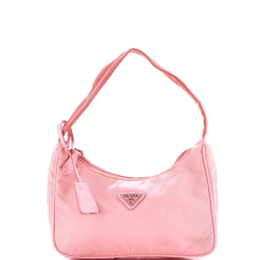 Mini Prada Re-Edition 2000 Hobo Tessuto: Mini Prada Re-Edition 2000 Hobo Tessuto For sale is a rare and coveted Mini Prada Re-Edition 2000 Hobo Tessuto, boasting a vibrant pink nylon exterior that exudes retro chic. This miniature version