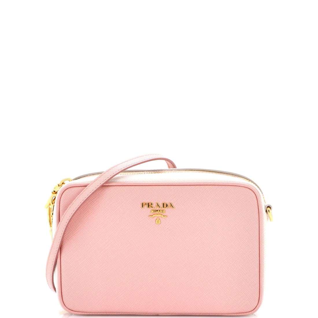 Prada Saffiano Leather Small Camera Bag: Prada Saffiano Leather Small Camera Bag A stylish and functional Prada Saffiano Leather Small Camera Bag, perfect for the fashion-conscious photographer on-the-go. With its iconic pink hue and gold