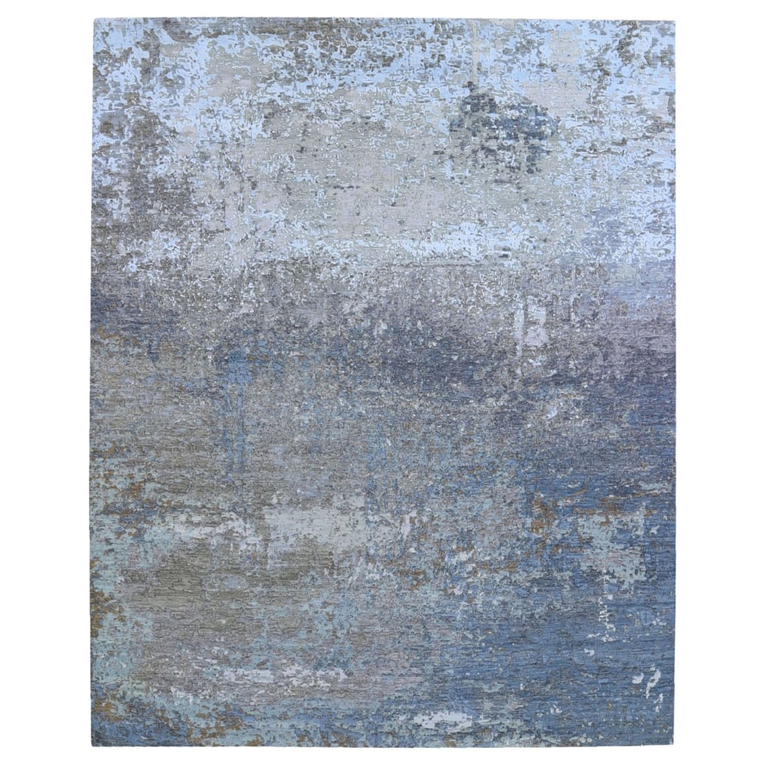 Blue Wool Farsian Knot Abstract Design Hand-Knotted 8'1"x10' Rug: Blue Wool Farsian Knot Abstract Design Hand-Knotted 8'1"x10' Rug Experience the rich beauty of hand-knotted craftsmanship with this stunning 8'1"x10' Blue Wool Farsian Knot Abstract Design Rug,