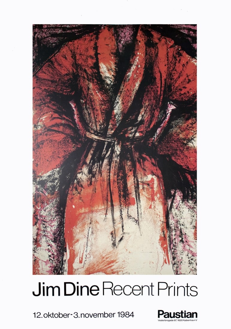 Jim Dine 1984 Poster - 49.5" x 34.75", Pop Art, Red & White: Jim Dine 1984 Poster - 49.5" x 34.75", Pop Art, Red & White A vibrant and iconic Jim Dine poster from 1984, featuring the artist's signature bold red and white color palette in a striking offset