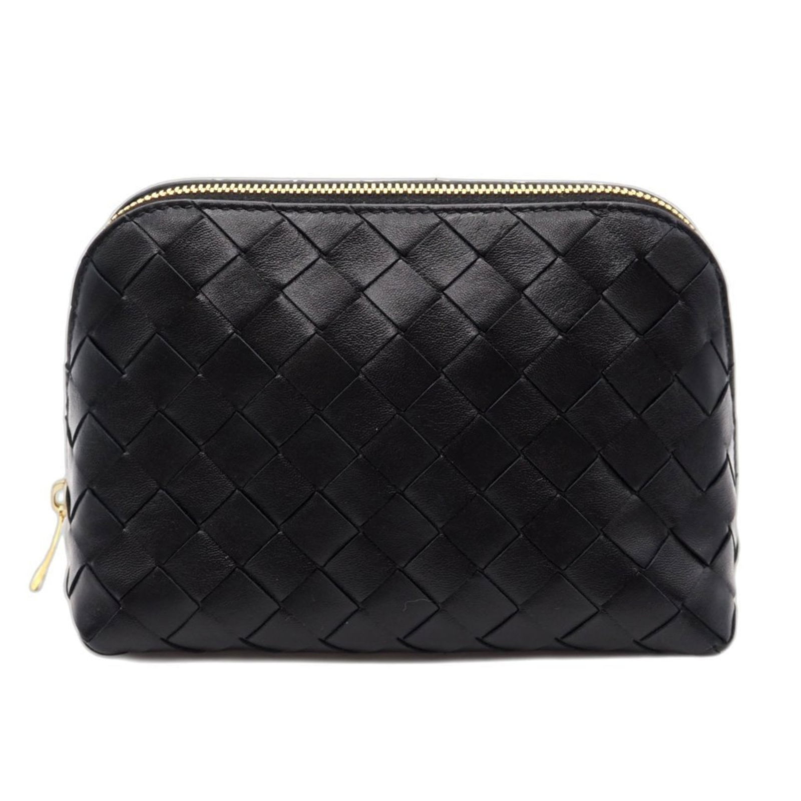 Bottega Veneta Intrecciato Leather Pouch: Bottega Veneta Intrecciato Leather Pouch A sleek and sophisticated Bottega Veneta Intrecciato Leather Pouch in black, boasting the iconic woven leather signature of this luxury brand. With its