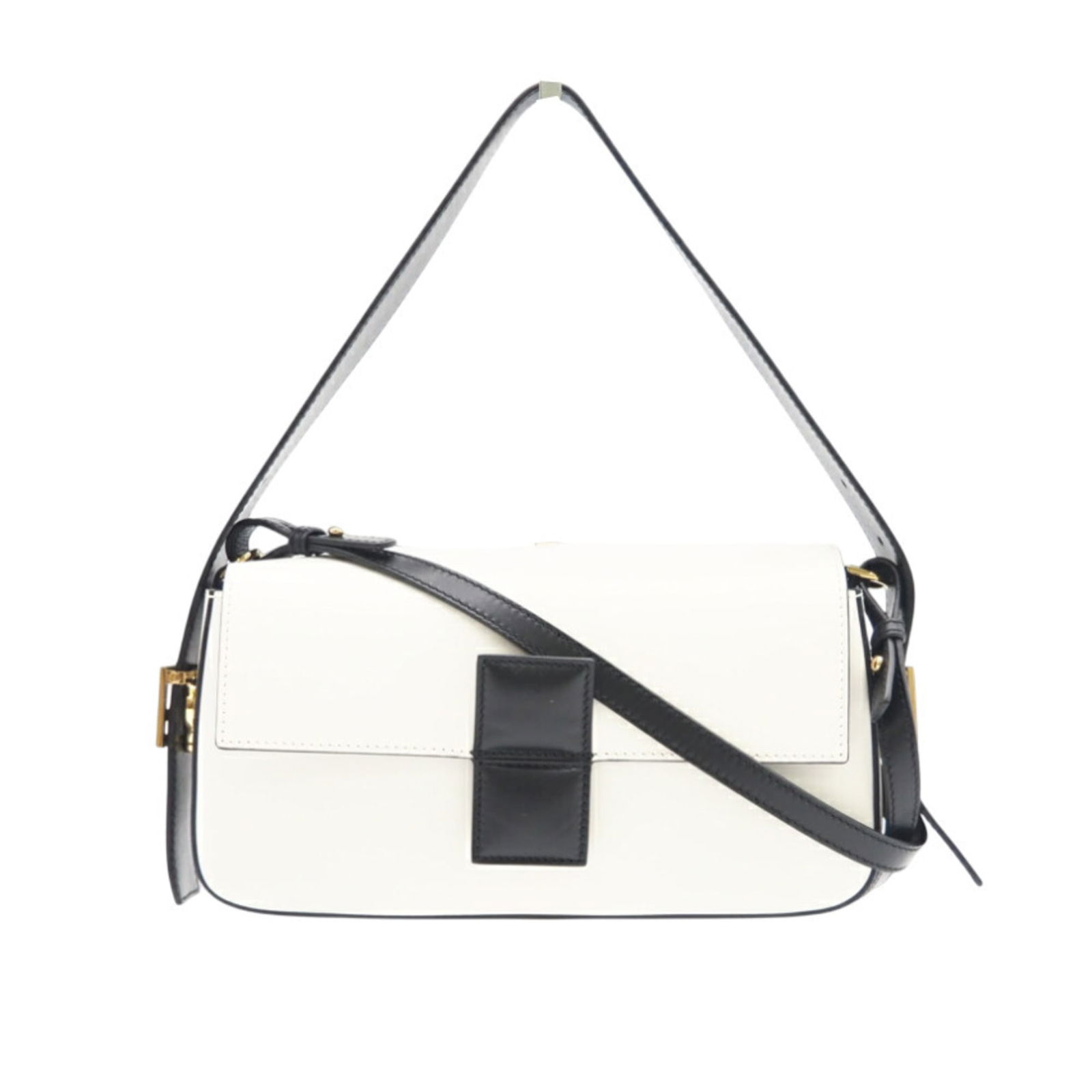 Fendi Shoulder Bag in Leather: Fendi Shoulder Bag in Leather A sleek and sophisticated Fendi shoulder bag, crafted from high-quality leather in timeless black and white hues. With its classic design and spacious interior, this
