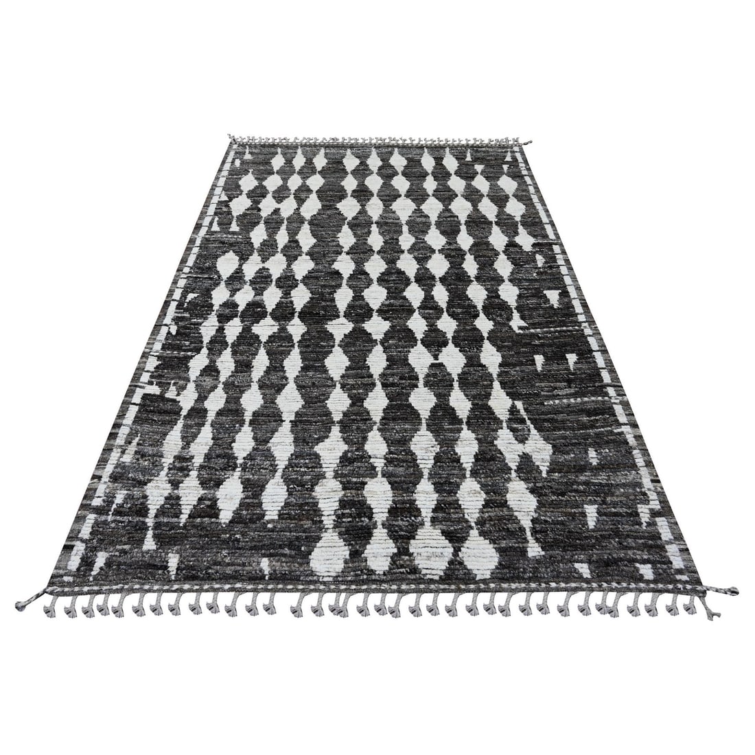 Rug 5'6"x8' Gray Moroccan Weave Geometric Design Hand Knotted Soft Wool: Rug 5'6"x8' Gray Moroccan Weave Geometric Design Hand Knotted Soft Wool Experience the rich beauty of traditional Moroccan design with this stunning, hand-knotted wool rug. Featuring a striking