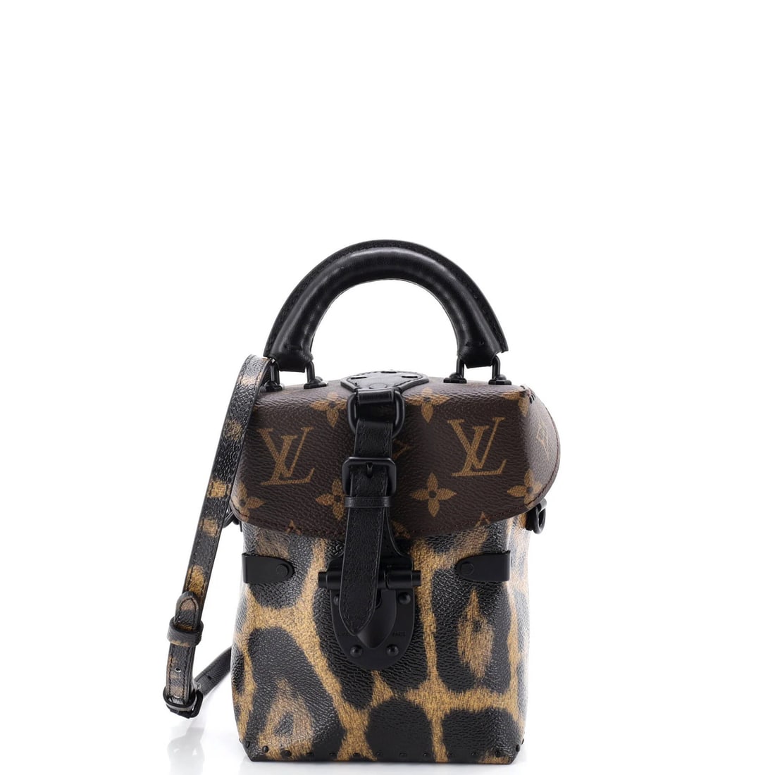 Louis Vuitton Camera Box Handbag Monogram Canvas and Wild Animal Print: Louis Vuitton Camera Box Handbag Monogram Canvas and Wild Animal Print A rare and stylish Louis Vuitton Camera Box Handbag, boasting the iconic monogram canvas exterior with a striking wild animal