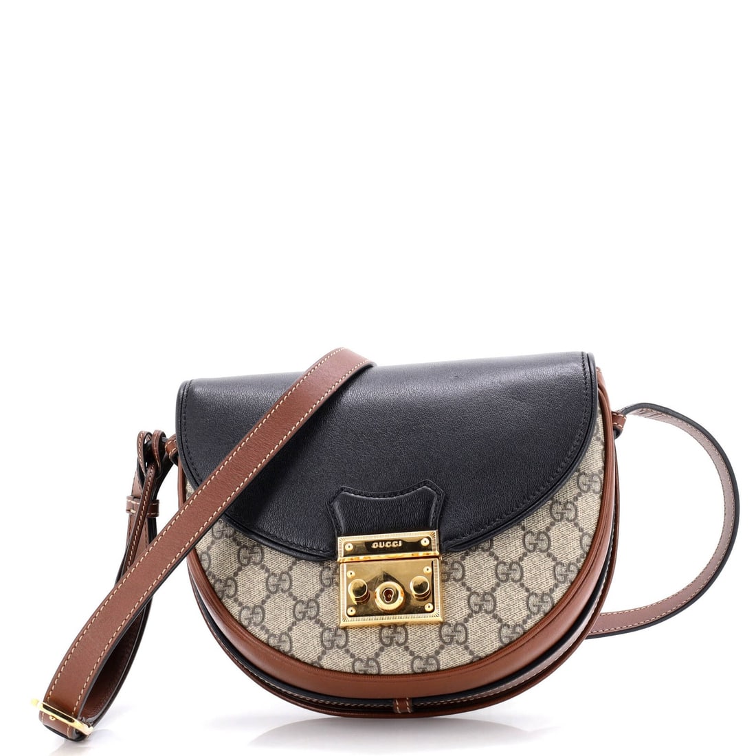 Gucci Saddle Shoulder Bag - GG Coated Canvas & Leather Small: Gucci Saddle Shoulder Bag - GG Coated Canvas & Leather Small Elevate your everyday style with the iconic Gucci Saddle Shoulder Bag, boasting sleek GG Coated Canvas and Leather in rich brown tones.