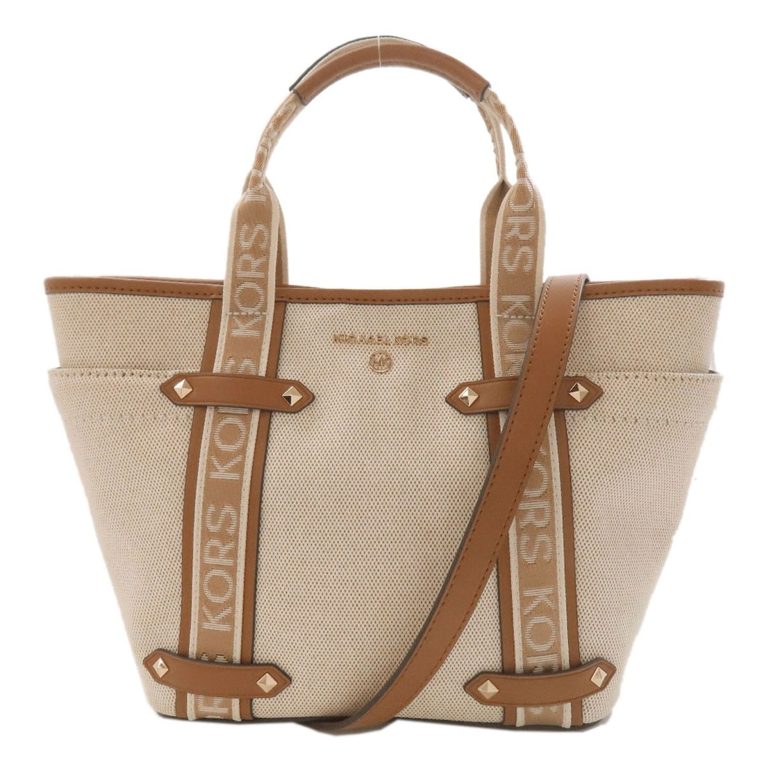 Canvas Michael Kors 2WAY Handbag: Canvas Michael Kors 2WAY Handbag Elevate your everyday style with the Michael Kors 2WAY Handbag, crafted from rich brown canvas that exudes effortless chic. This versatile tote boasts a sleek design