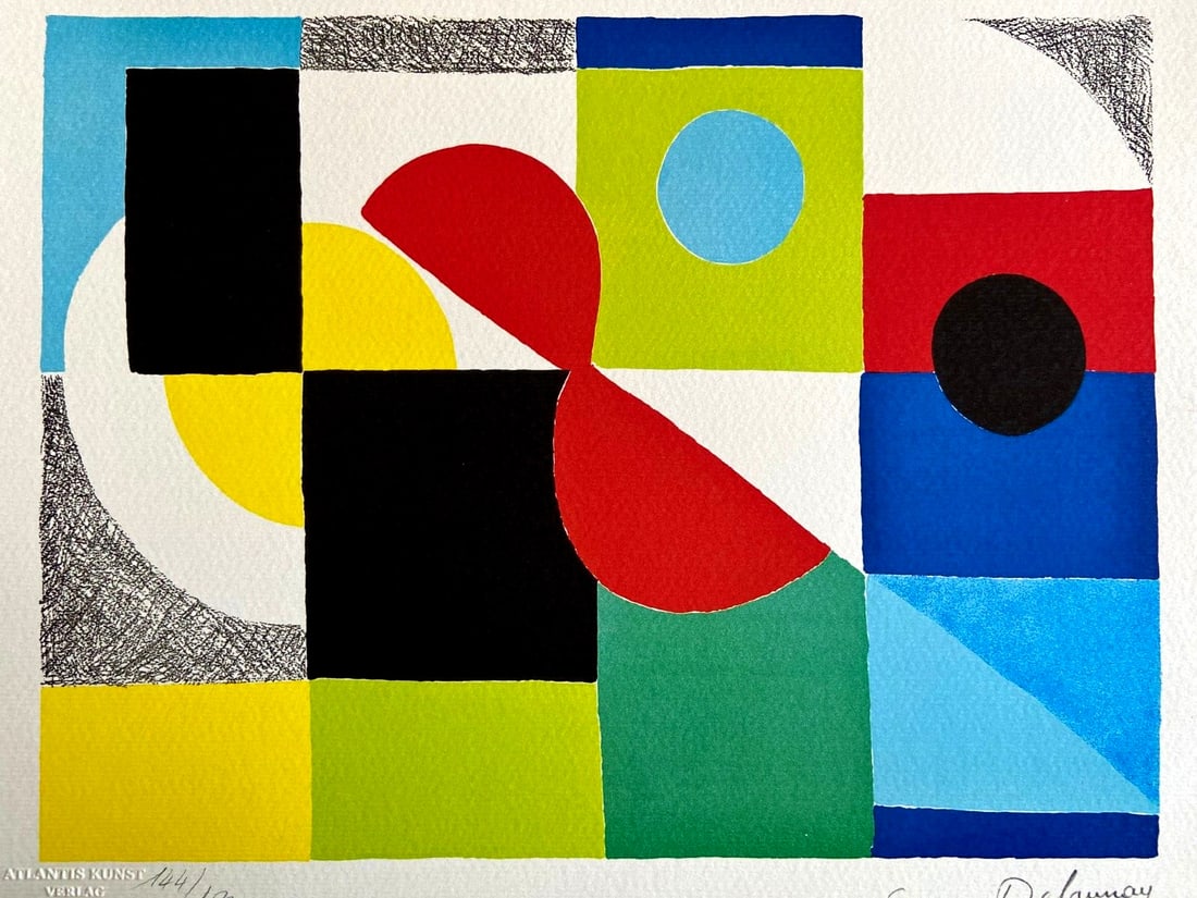 Sonia Delaunay Lithograph, Op Numbered: Sonia Delaunay Lithograph, Op Numbered A rare opportunity to own a piece of art history, this 1978 lithograph by Sonia Delaunay is one of only 180 specimens printed by Atlantis Verlag in Freiburg. The