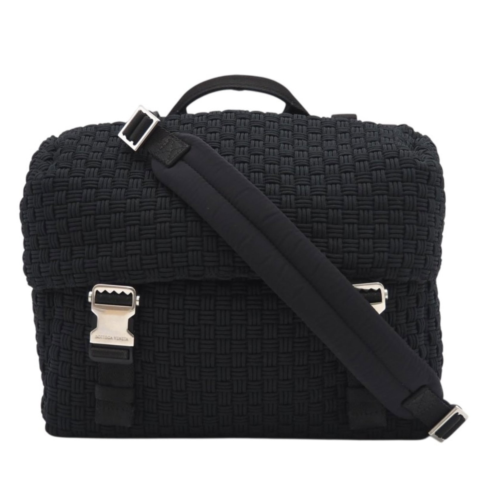Bottega Veneta Shoulder Bag in Nylon: Bottega Veneta Shoulder Bag in Nylon A sleek and sophisticated shoulder bag from Bottega Veneta, crafted from high-quality nylon in a timeless black hue. With its classic design and versatile size, th