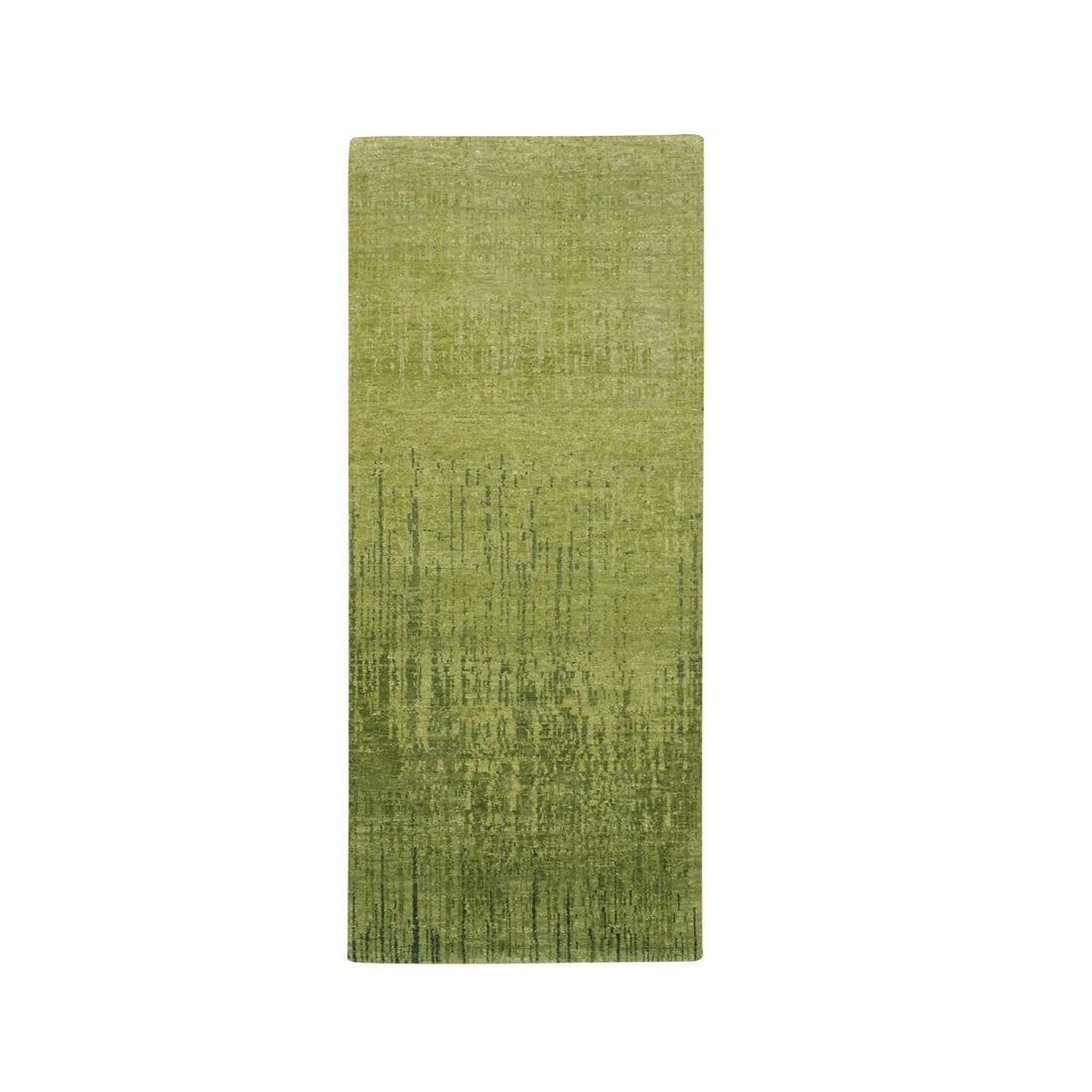 Hand-knotted green wool rug with vertical ombre design, 2'7"x6'1".: Hand-knotted green wool rug with vertical ombre design, 2'7"x6'1". Experience the rich beauty of India's traditional craftsmanship with this stunning hand-knotted green wool rug, featuring a striking