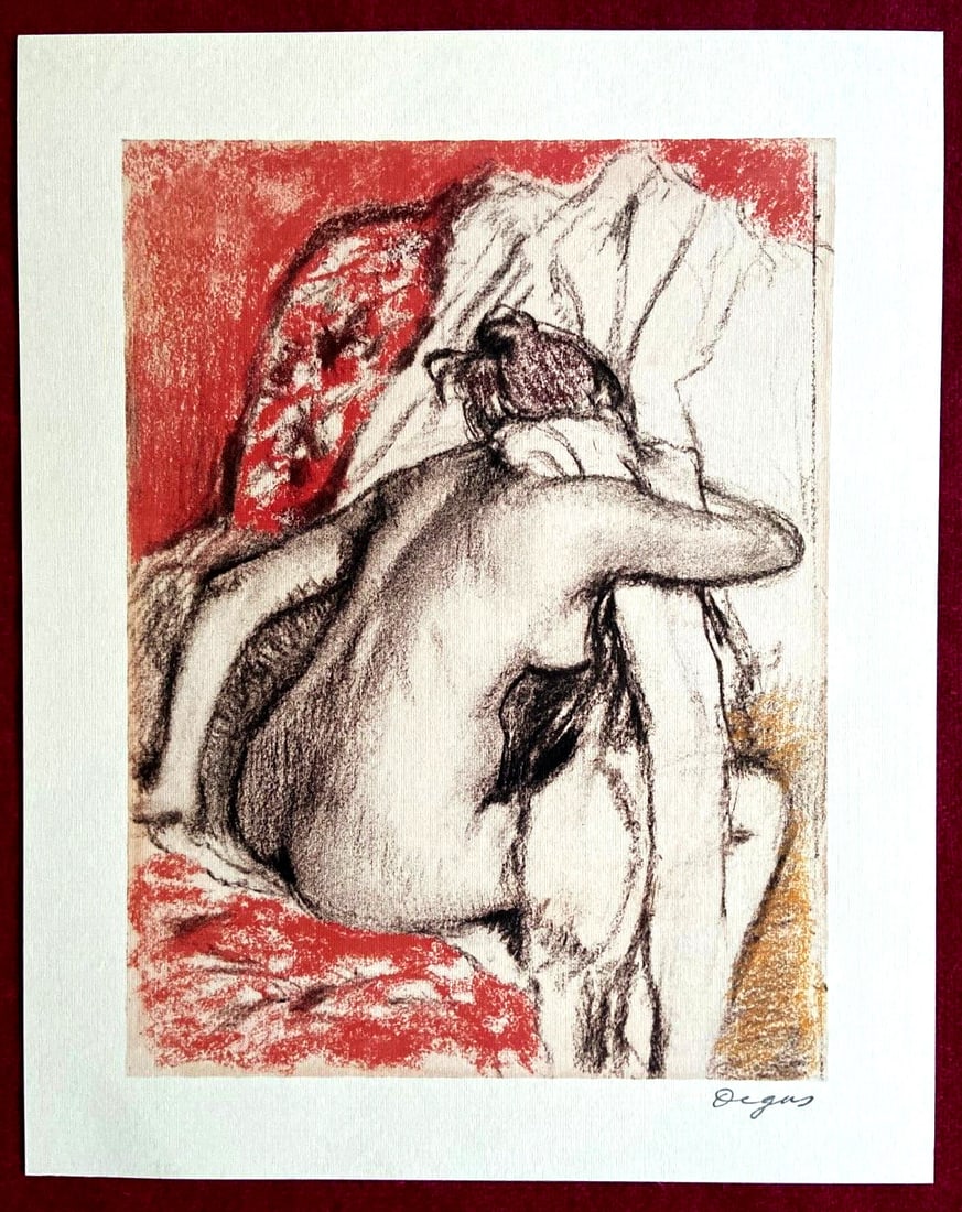 Mourlot Edgar Degas Lithograph: Mourlot Edgar Degas Lithograph A stunning lithograph by Edgar Degas, "After the bath" is a rare and coveted piece from 1965, printed by the renowned Mourlot brothers. Measuring 32 x 40 cm, this