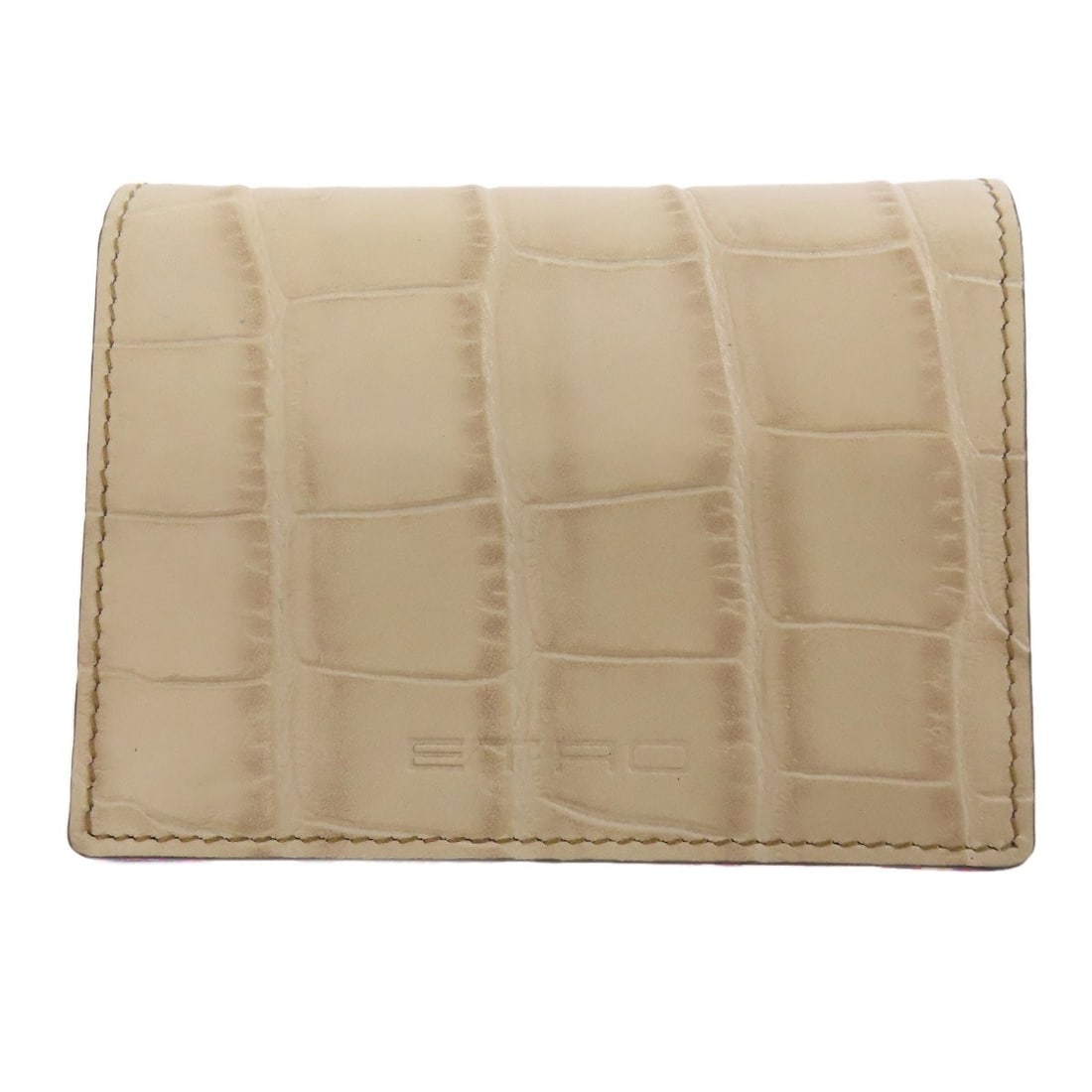 Leather ETRO Croco embossed Bifold Wallet with Coin Pocket: Leather ETRO Croco embossed Bifold Wallet with Coin Pocket Elevate your everyday style with the ETRO Croco embossed bifold wallet, crafted from rich beige leather and boasting a classic bifold design