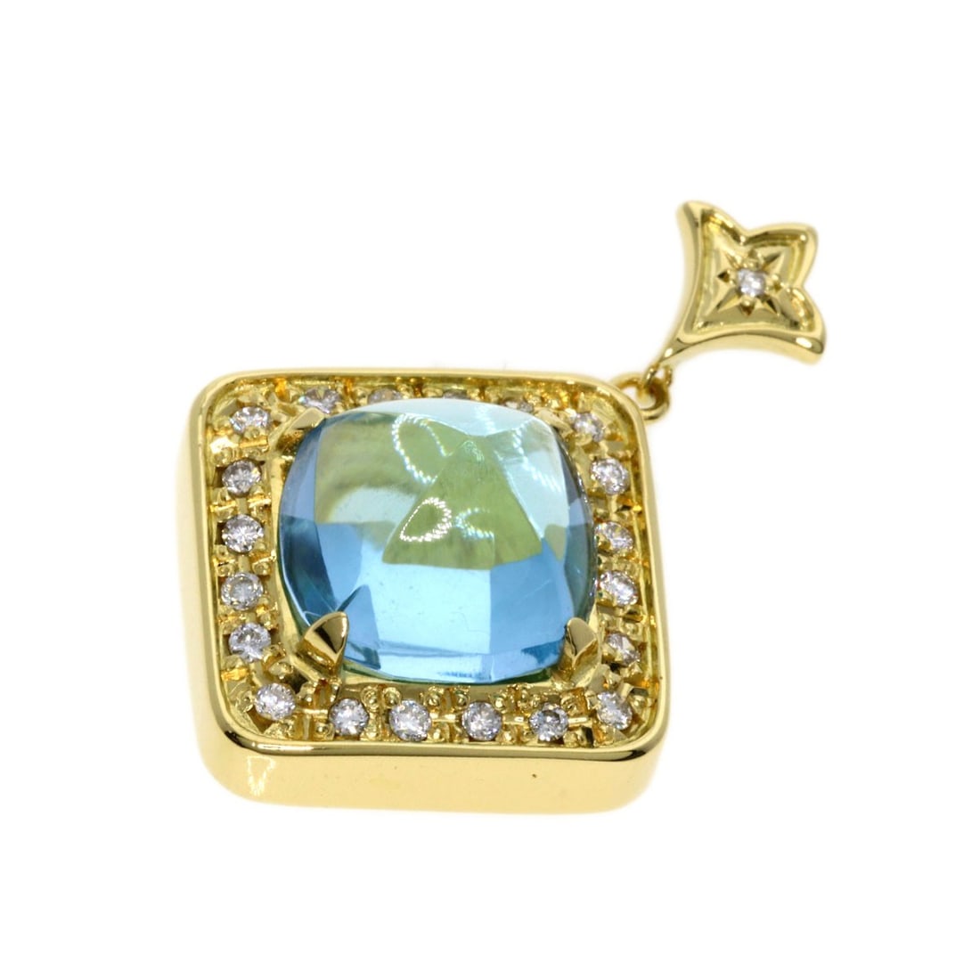 K18 Yellow Gold 6.9ct Kaoruko Mizuno Diamond Blue Topaz Pendant (8.2g): K18 Yellow Gold 6.9ct Kaoruko Mizuno Diamond Blue Topaz Pendant (8.2g) A stunning K18 yellow gold pendant showcases a 6.9ct diamond, paired with a vibrant blue topaz, set against a warm golden