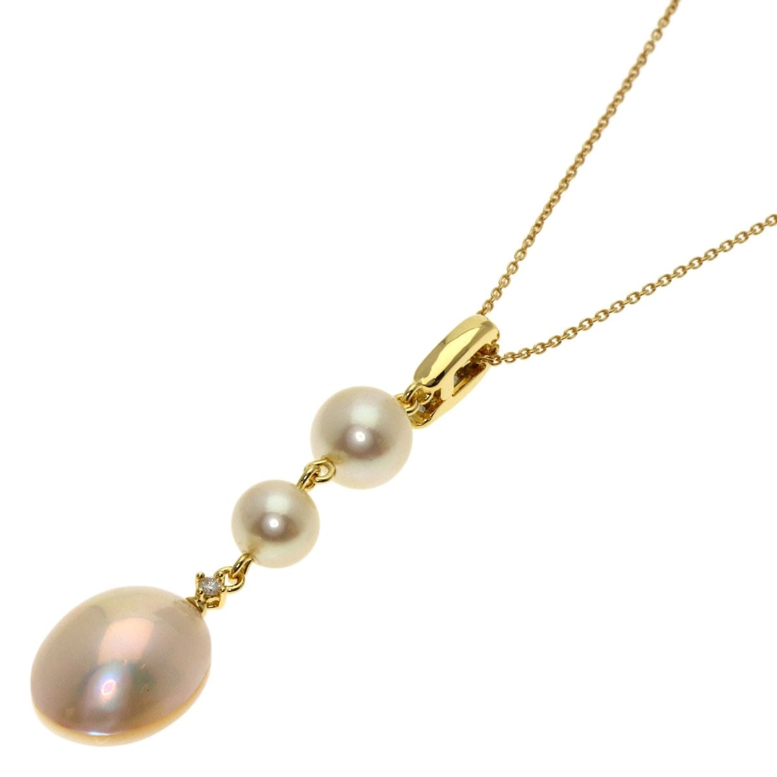 Gold TASAKI Mabe Pearl Necklace K18 Yellow: Gold TASAKI Mabe Pearl Necklace K18 Yellow Experience the timeless elegance of TASAKI's K18 Yellow Gold Mabe Pearl Necklace, crafted with exceptional attention to detail and purity. This exquisite pie