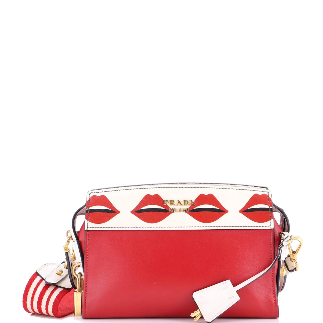 Small Prada Esplanade Crossbody Bag Printed Saffiano and City Calf: Small Prada Esplanade Crossbody Bag Printed Saffiano and City Calf A vibrant red Prada Esplanade Crossbody Bag in excellent condition, boasting the iconic Saffiano leather and City Calf design. With