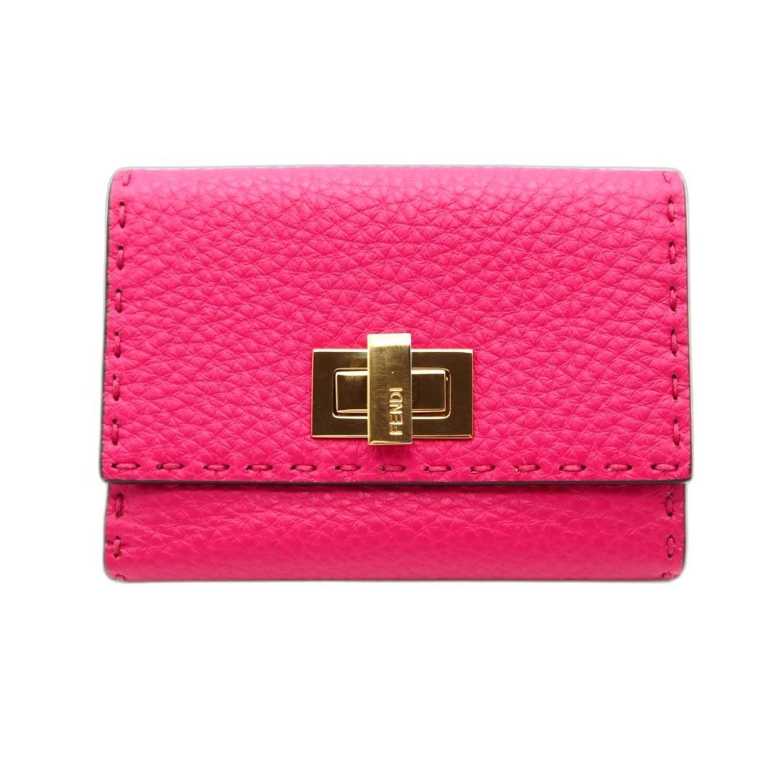 Fendi Bi-Fold Leather Wallet: Fendi Bi-Fold Leather Wallet A chic and sophisticated Fendi bi-fold leather wallet, perfect for adding a touch of luxury to your everyday essentials. With its sleek pink color and high-quality