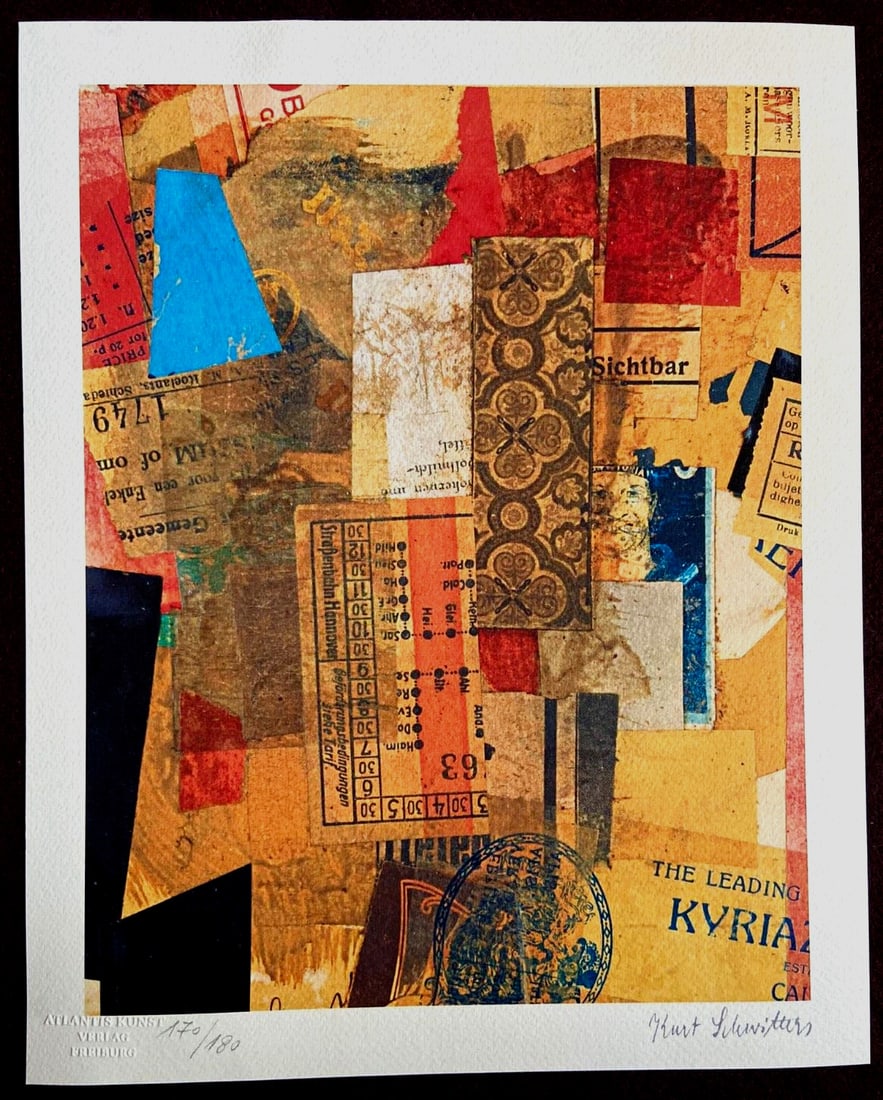 180ex Kurt Schwitters Lithograph: 180ex Kurt Schwitters Lithograph A rare and significant print from the renowned German artist Kurt Schwitters, 'Merz's language now finds a common consensus' is a bold statement of artistic innovation