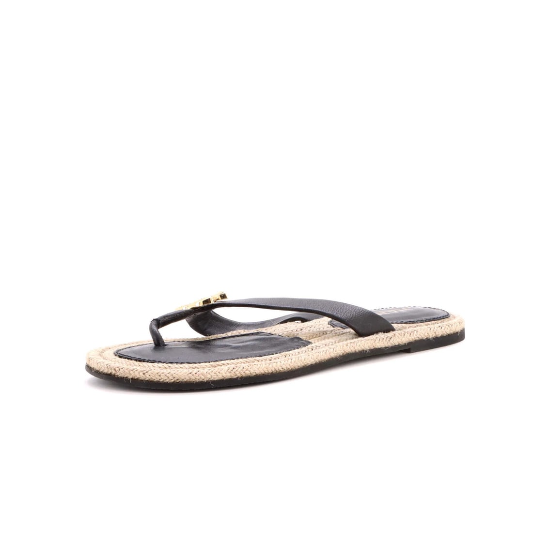 Leather Chanel Women's CC Logo Thong Espadrille Sandals: Leather Chanel Women's CC Logo Thong Espadrille Sandals Elevate your summer style with these sleek and sophisticated Chanel CC Logo Thong Espadrille Sandals. Crafted from rich black leather, these ico
