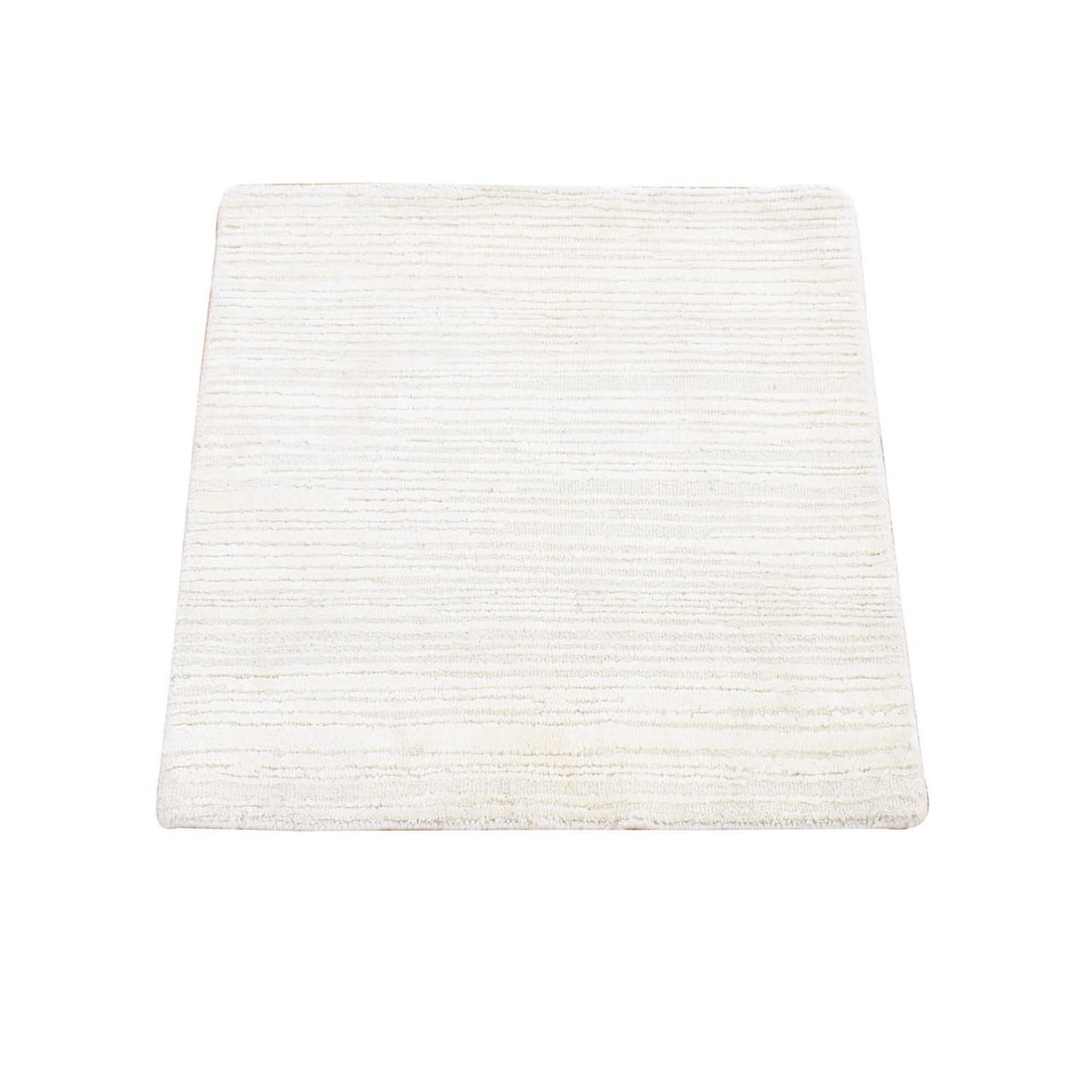 Rug 2'1"x2'1" Ivory Modern Design Silk Textured Wool Hand Loomed Square: Rug 2'1"x2'1" Ivory Modern Design Silk Textured Wool Hand Loomed Square Experience the timeless elegance of India's rich cultural heritage in this exquisite ivory silk-textured wool hand loomed