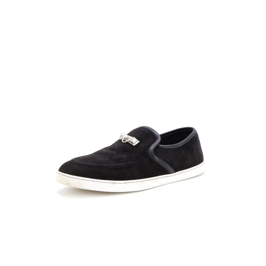 Hermes Women's Jour Loafers in Suede: Hermes Women's Jour Loafers in Suede Experience the timeless elegance of Hermes' iconic Jour Loafers in sleek black suede. With its classic design and premium materials, this stylish shoe is perfect