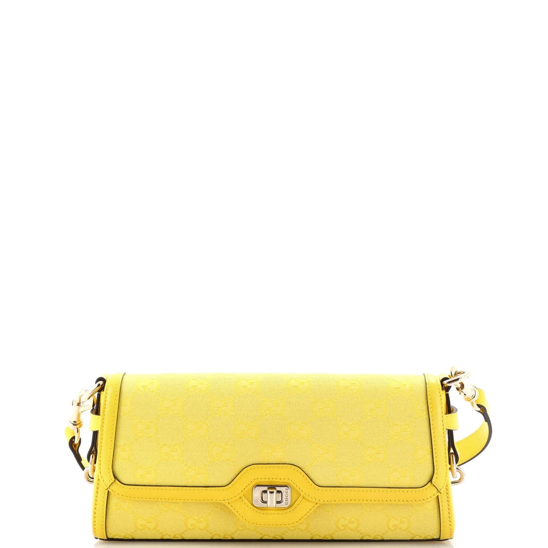 Gucci Luce Small Canvas Shoulder Bag: Gucci Luce Small Canvas Shoulder Bag Elevate your everyday style with the iconic Gucci Luce Small Canvas Shoulder Bag, boasting a vibrant yellow canvas exterior and sleek gold-tone hardware. This chic