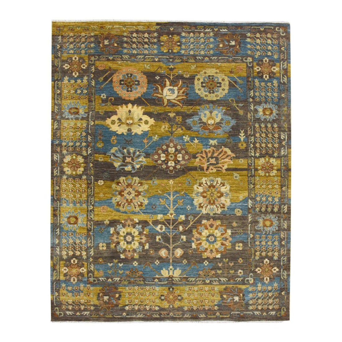 Rug 8'x10' Brown Zoroastrian Tebraz Design Hand Knotted Afghan Wool Agra: Rug 8'x10' Brown Zoroastrian Tebraz Design Hand Knotted Afghan Wool Agra Experience the rich cultural heritage of India with this stunning 8'x10' Brown Zoroastrian Tebraz design hand-knotted Afghan wo