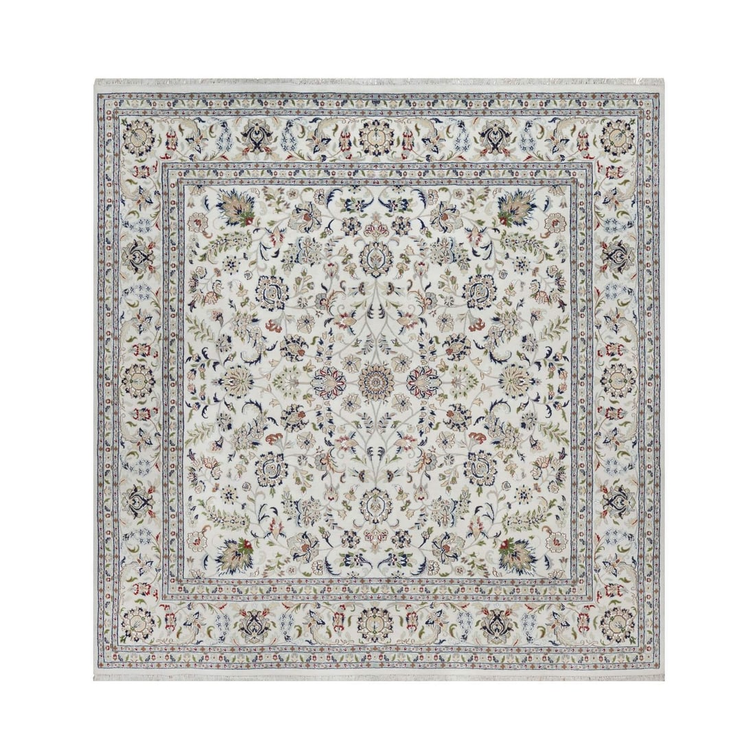 Ivory Nain All Over Design Wool & Silk Hand-Knotted Square Rug (10'2"x10'2") (1 of 11)