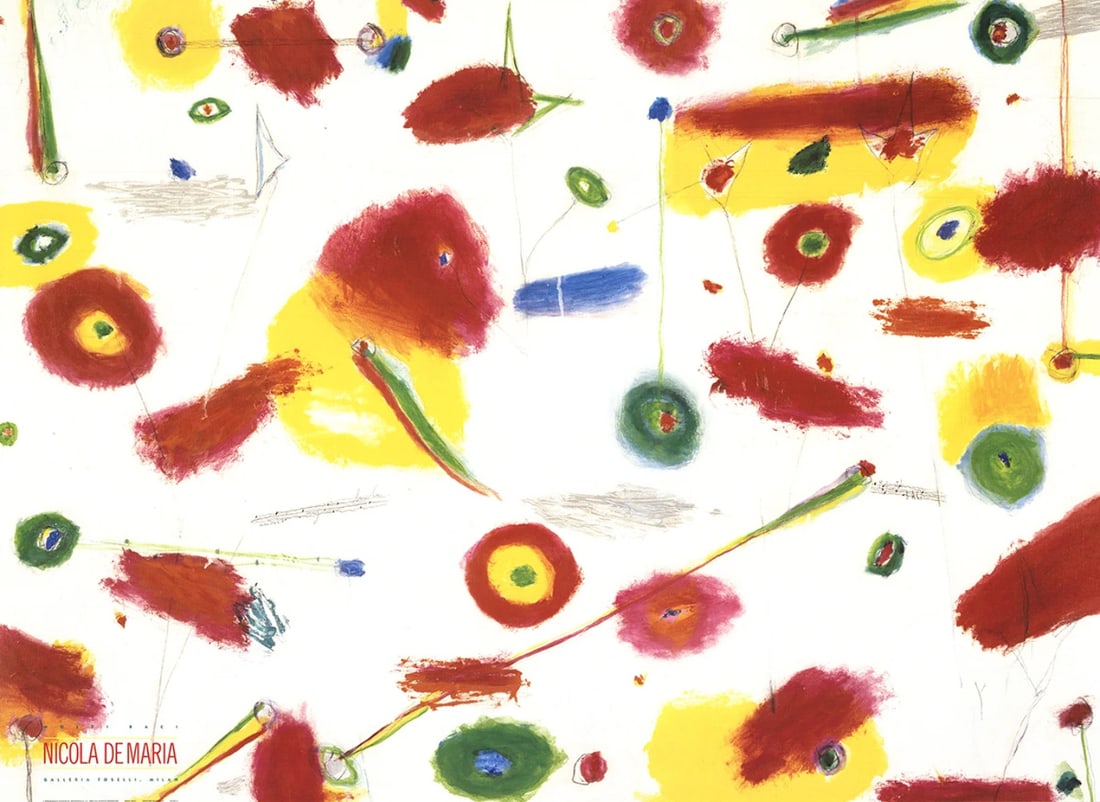 S NICOLA DE MARIA Many Kisses 38" x 52" Poster 1989 Contemporary Red Multicolor: S NICOLA DE MARIA Many Kisses 38" x 52" Poster 1989 Contemporary Red Multicolor Experience the vibrant energy of Nicola de Maria's 1989 masterpiece, Many Kisses, a stunning offset lithograph poster