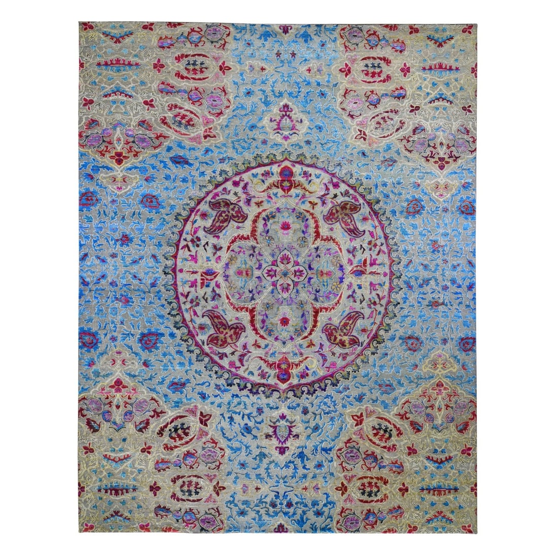 Rug 11'10"x15' Oversized Sari Silk And Textured Wool Colorful Maharaja (1 of 12)