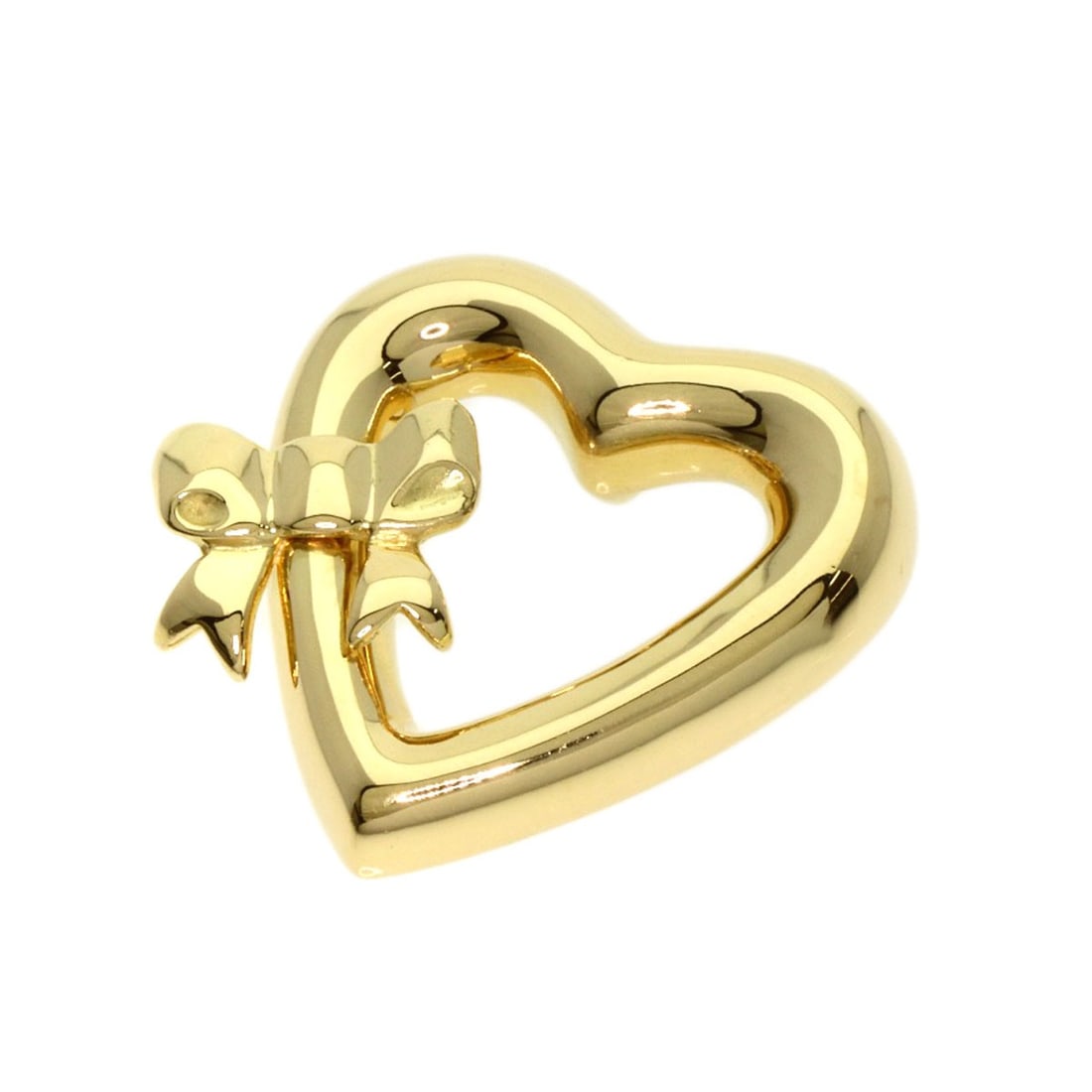 Gold TIFFANY&Co. Heart ribbon Pendant top K18 Yellow: Gold TIFFANY&Co. Heart ribbon Pendant top K18 Yellow A stunning Tiffany & Co. pendant top, crafted from 18k K18 yellow gold, adds a touch of elegance to any outfit. This beautifully designed piece is