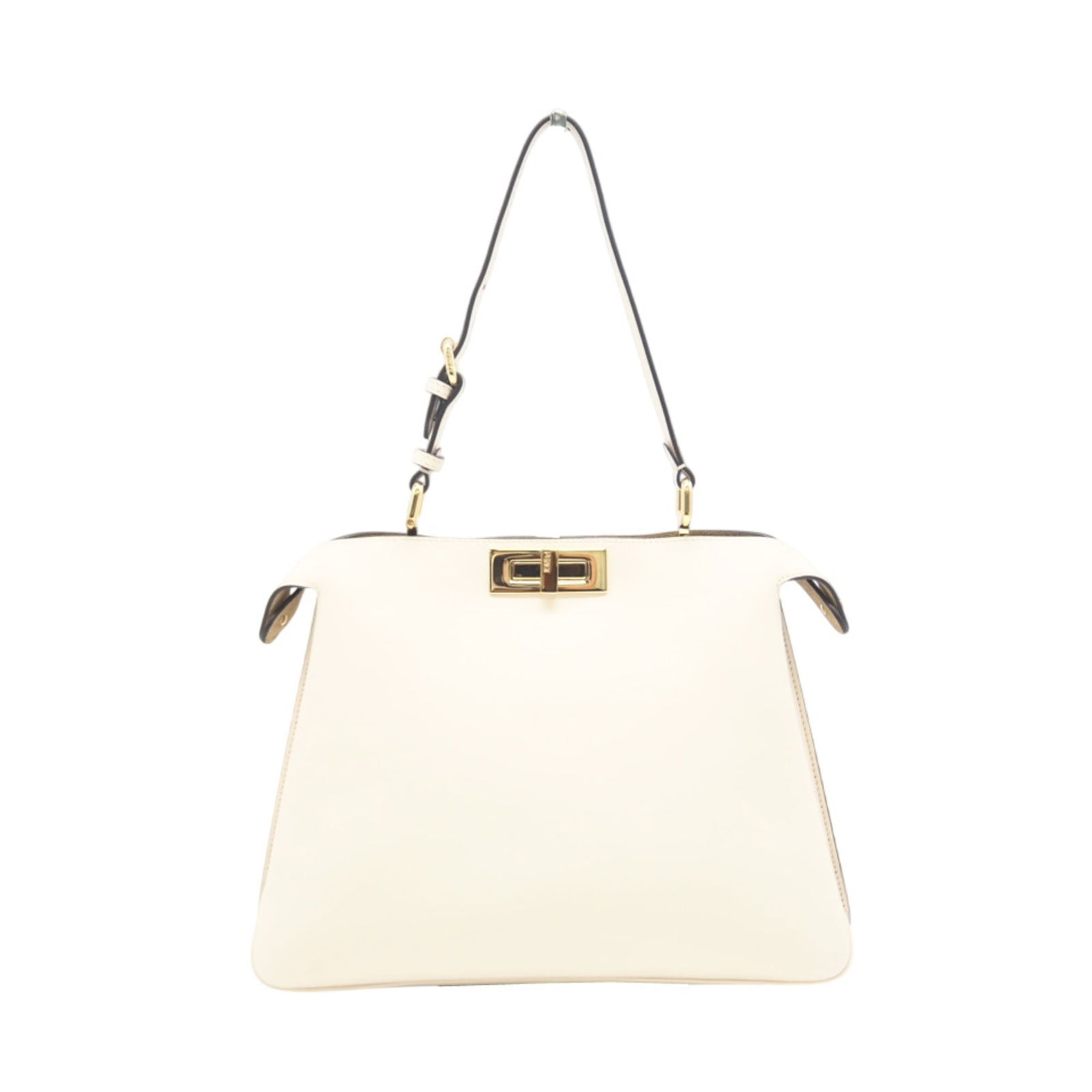 Leather Fendi Handbag: Leather Fendi Handbag A classic Fendi leather handbag, this timeless piece boasts elegant beige and white hues that exude sophistication. With its signature quilted design and sturdy construction,