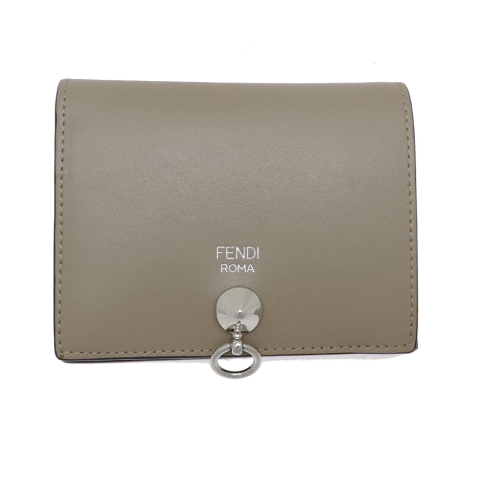 Fendi Bi-Fold Leather Wallet: Fendi Bi-Fold Leather Wallet A luxurious Fendi bi-fold leather wallet, perfect for adding a touch of sophistication to your daily essentials. Made from high-quality beige and grayish leather, this