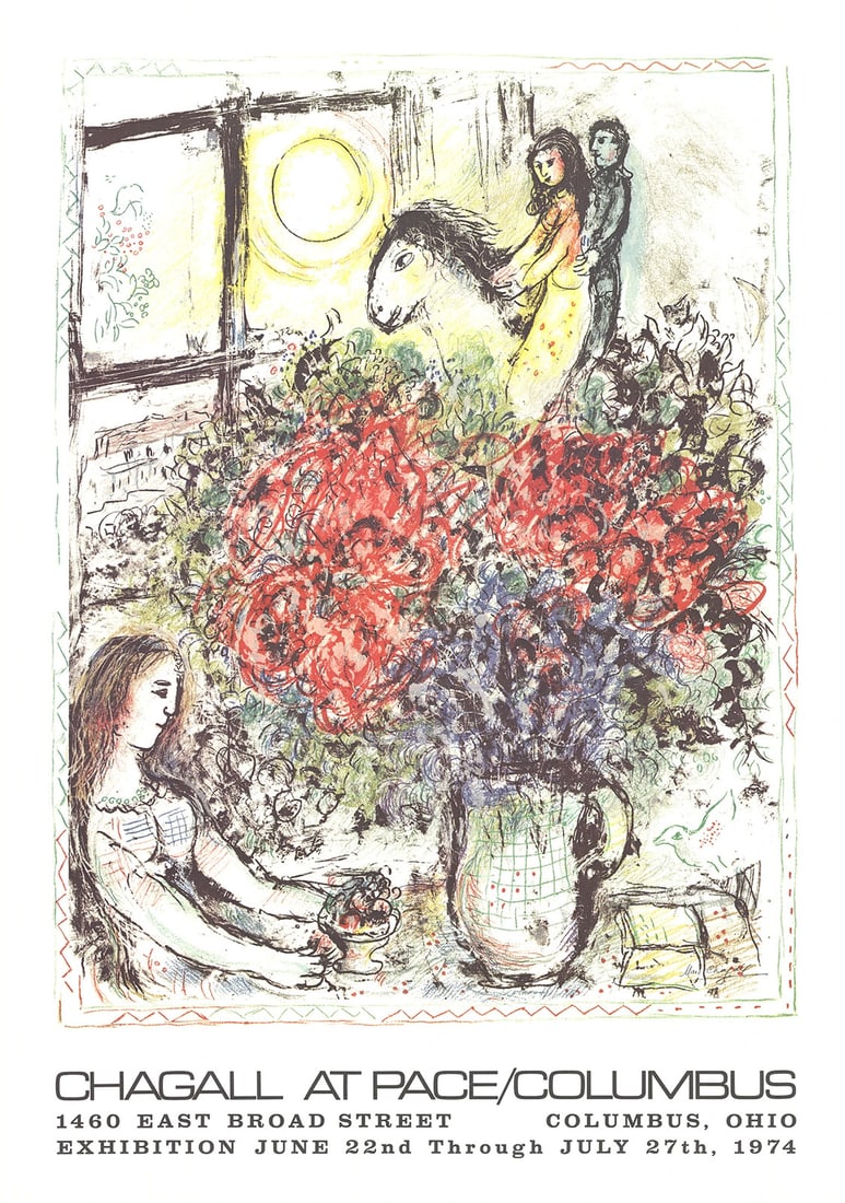 White MARC CHAGALL La Chevauchee 31" x 22" Lithograph 1979 Modernism Multicolor: White MARC CHAGALL La Chevauchee 31" x 22" Lithograph 1979 Modernism Multicolor A vibrant and colorful lithograph by the renowned artist Marc Chagall, La Chevauchee (1979) is a stunning example of