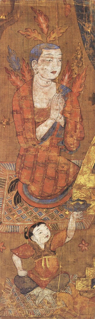 Lithogr ARTIST UNKNOWN Veneration of Guan Yin Relieving Pains 55" x 16.5" Offset: Lithogr ARTIST UNKNOWN Veneration of Guan Yin Relieving Pains 55" x 16.5" Offset A stunning offset lithograph of Guan Yin, the Buddhist goddess of mercy and compassion, stands 55 inches tall in this