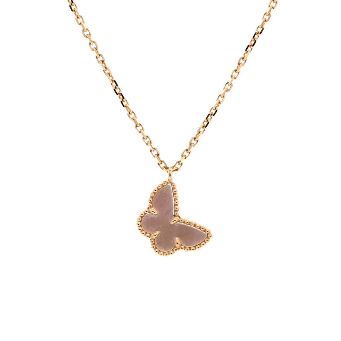 Van Cleef & Arpels Sweet Alhambra Butterfly Pendant Necklace in 18K Yellow Gold: Van Cleef & Arpels Sweet Alhambra Butterfly Pendant Necklace in 18K Yellow Gold The Van Cleef & Arpels Sweet Alhambra Butterfly Pendant Necklace is a stunning 18K yellow gold masterpiece, adorned with