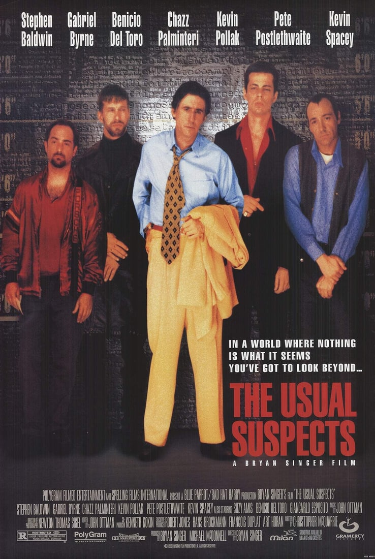 The Usual Suspects (Offset Lithograph) - 39.5" x 26.5", 1995: The Usual Suspects (Offset Lithograph) - 39.5" x 26.5", 1995 A rare and iconic piece from the 1990s, The Usual Suspects offset lithograph is a stunning representation of the film's memorable