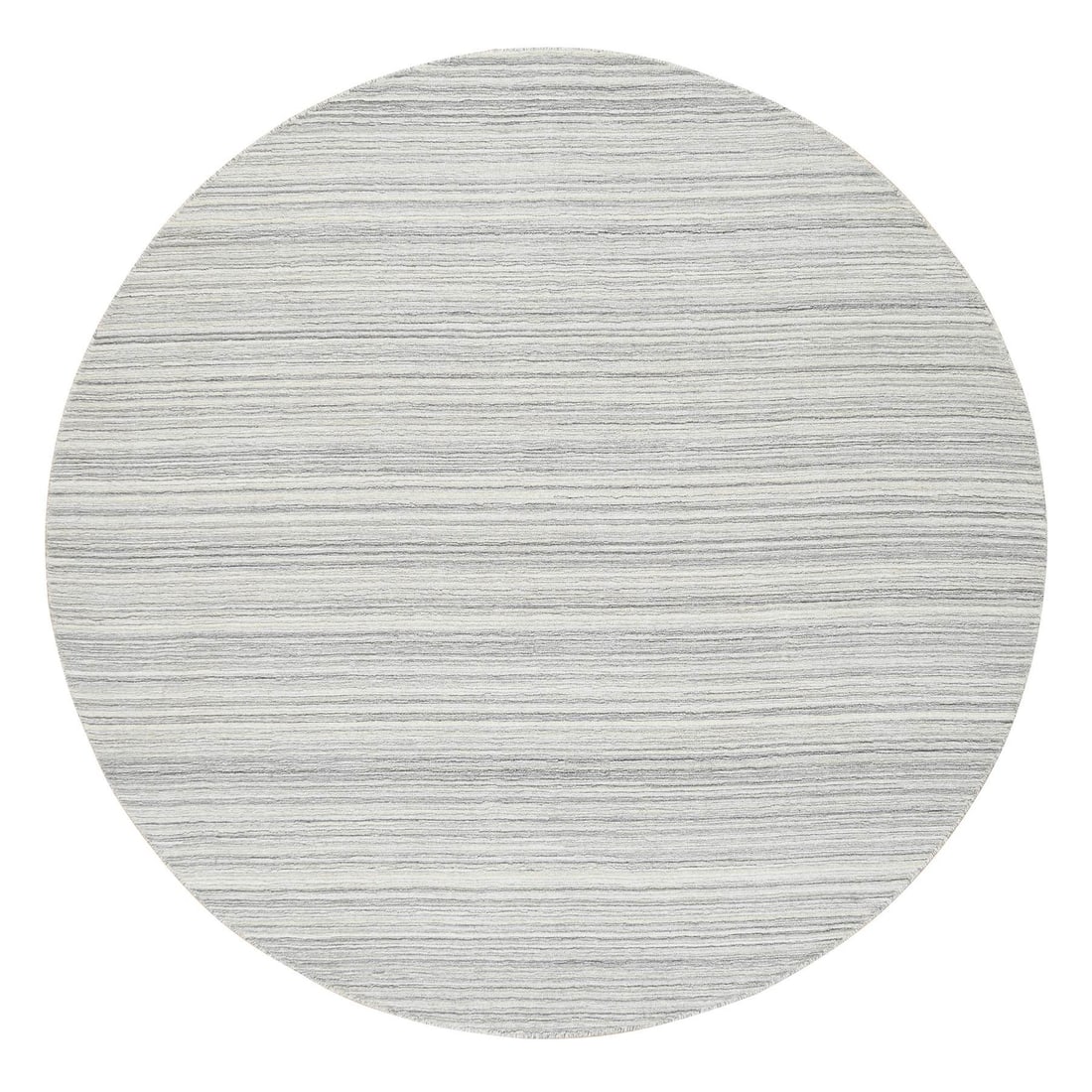 Rug 8'x8' Gray Modern Design Hand Loomed Undyed Natural Wool Round: Rug 8'x8' Gray Modern Design Hand Loomed Undyed Natural Wool Round Experience the timeless beauty of handloomed wool, expertly crafted in India to create a stunning 8'x8' gray modern design rug. With