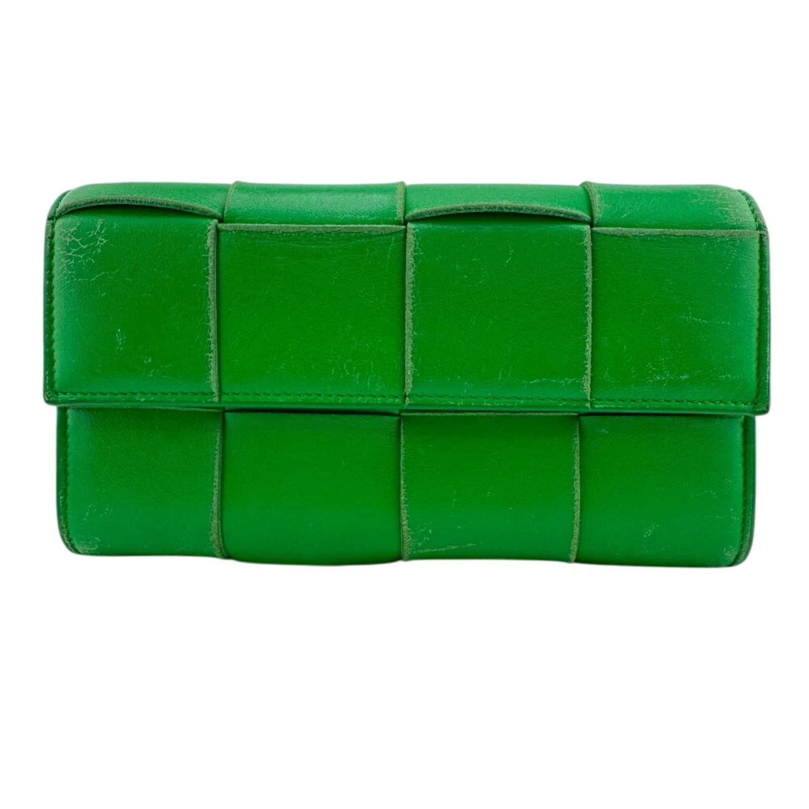 Bottega Veneta Bi-Fold Leather Wallet: Bottega Veneta Bi-Fold Leather Wallet A pre-owned Bottega Veneta bi-fold leather wallet in rich green, boasting the iconic interlocking BB logo and sleek design that exudes Italian luxury. With its
