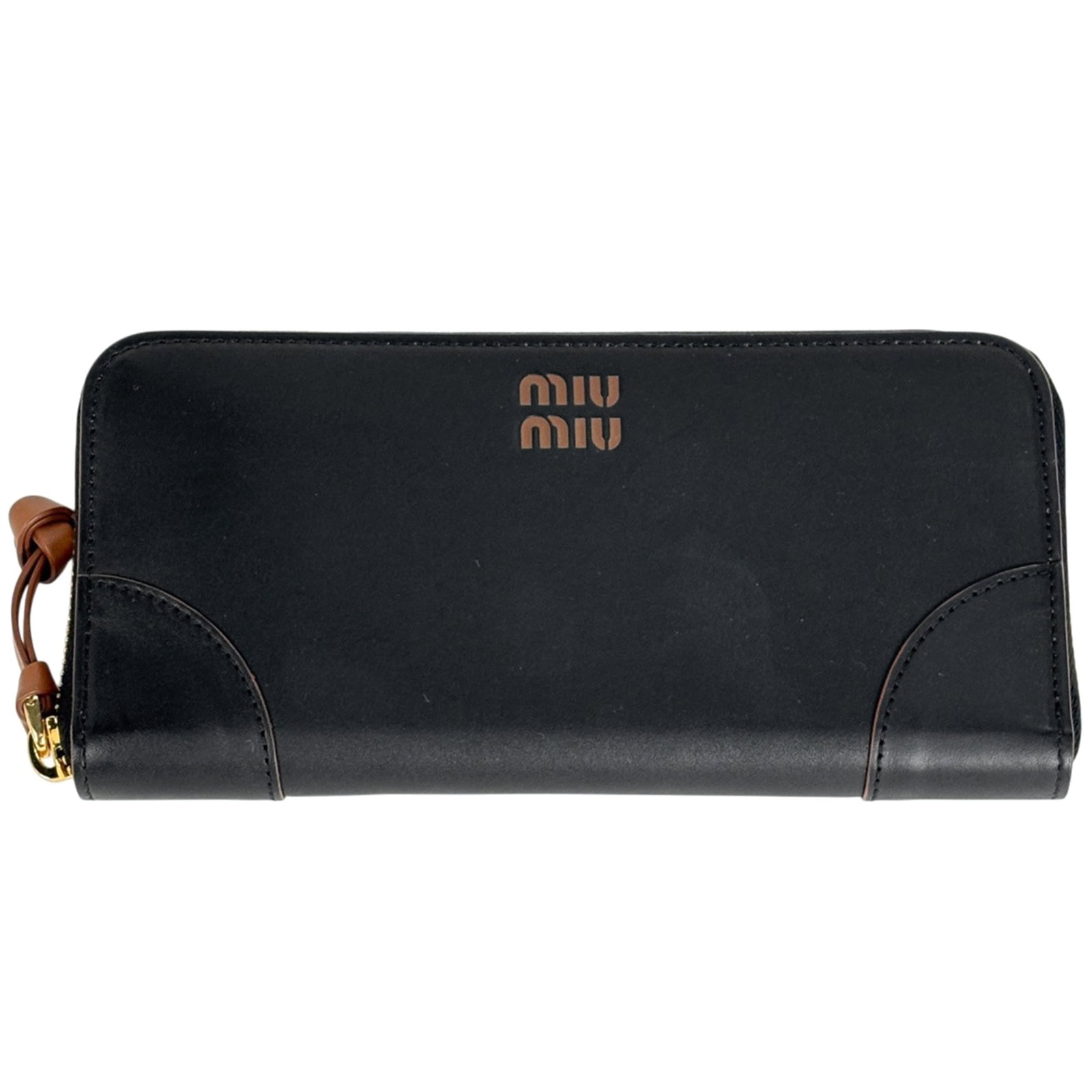 Miu Bi-Fold Leather Wallet: Miu Bi-Fold Leather Wallet A sleek and sophisticated bi-fold leather wallet from Miu Miu, perfect for adding a touch of luxury to your everyday essentials. With its classic design and high-quality