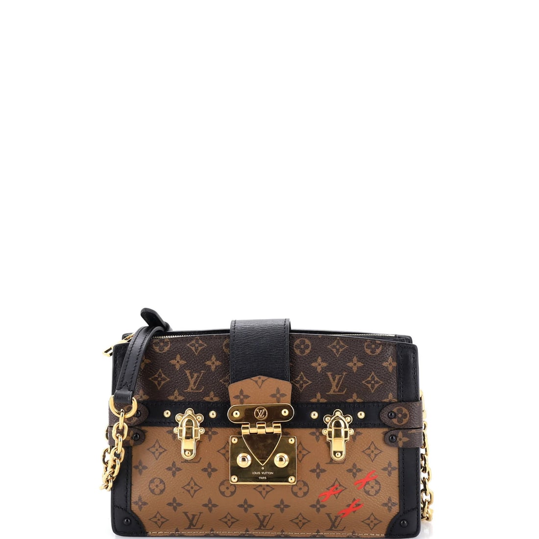 Louis Vuitton Reverse Monogram Canvas Trunk Clutch: Louis Vuitton Reverse Monogram Canvas Trunk Clutch A stunning Louis Vuitton Trunk Clutch in rich, reverse monogram canvas and luxurious leather, this iconic design is perfect for adding a touch of