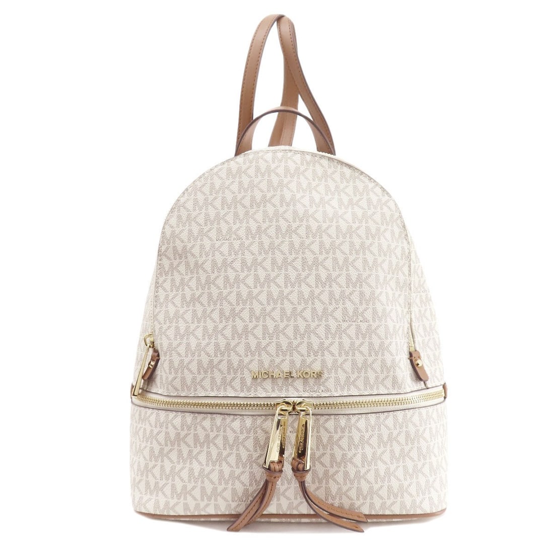 Michael Kors Signature PVC Daypack Backpack: Michael Kors Signature PVC Daypack Backpack Elevate your daily routine with the sleek and modern Michael Kors Signature PVC Daypack Backpack, boasting a crisp white exterior made from durable PVC