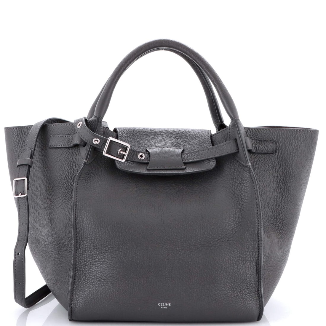 Celine Small Smooth Calfskin Big Bag: Celine Small Smooth Calfskin Big Bag Elevate your everyday style with the Celine Small Smooth Calfskin Big Bag, a timeless and sophisticated tote in rich gray leather. Its sleek design and spacious