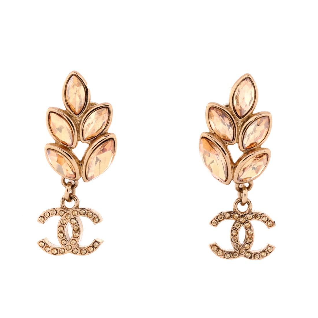 Chanel CC Sparkling Wheat Dangle Earrings in Metal with Crystals: Chanel CC Sparkling Wheat Dangle Earrings in Metal with Crystals Add a touch of luxury to your everyday look with these stunning Chanel CC Sparkling Wheat Dangle Earrings, featuring intricate crystal