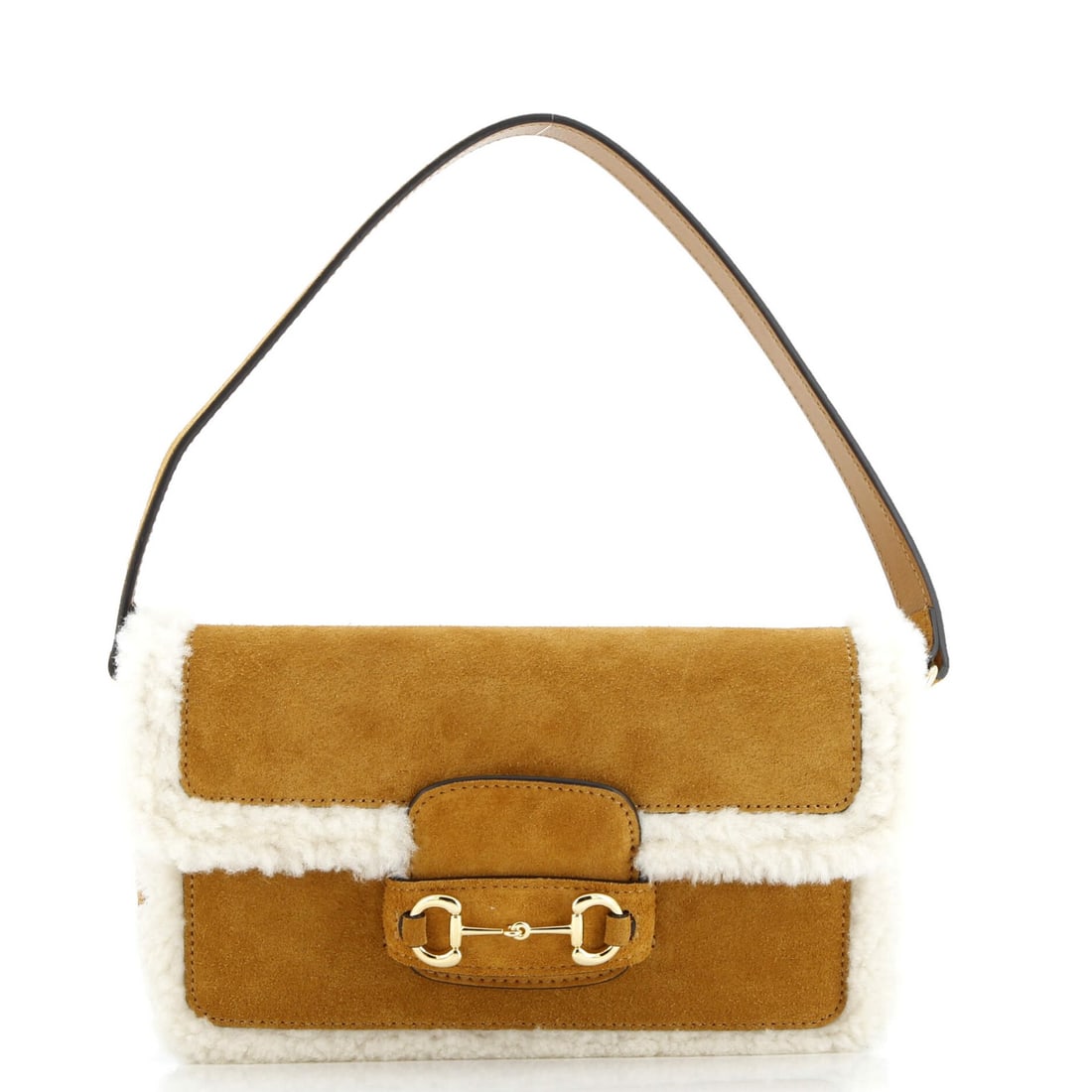 Mini Gucci Horsebit 1955 Shoulder Bag Suede with Shearling (1 of 7)